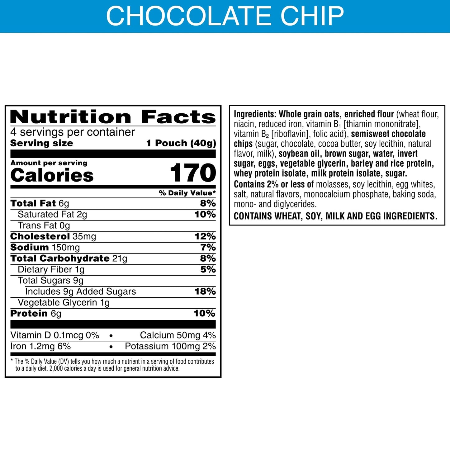 Nutri-Grain Power-Fulls Soft Baked Oat Bites, Protein Snacks, Whole Grain, Chocolate Chip (5 Boxes, 20 Pouches)