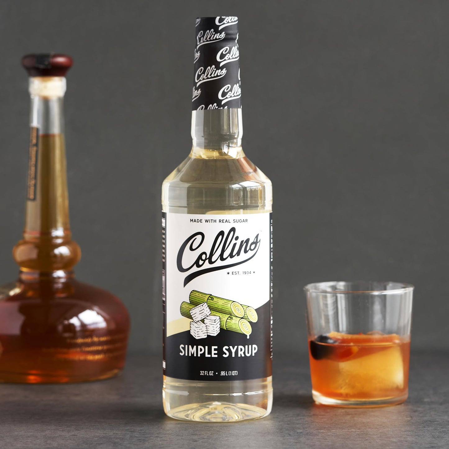 Collins Classic Simple Syrup, Real Sugar Cocktail Mixer, 32 Ounces, Set of 1