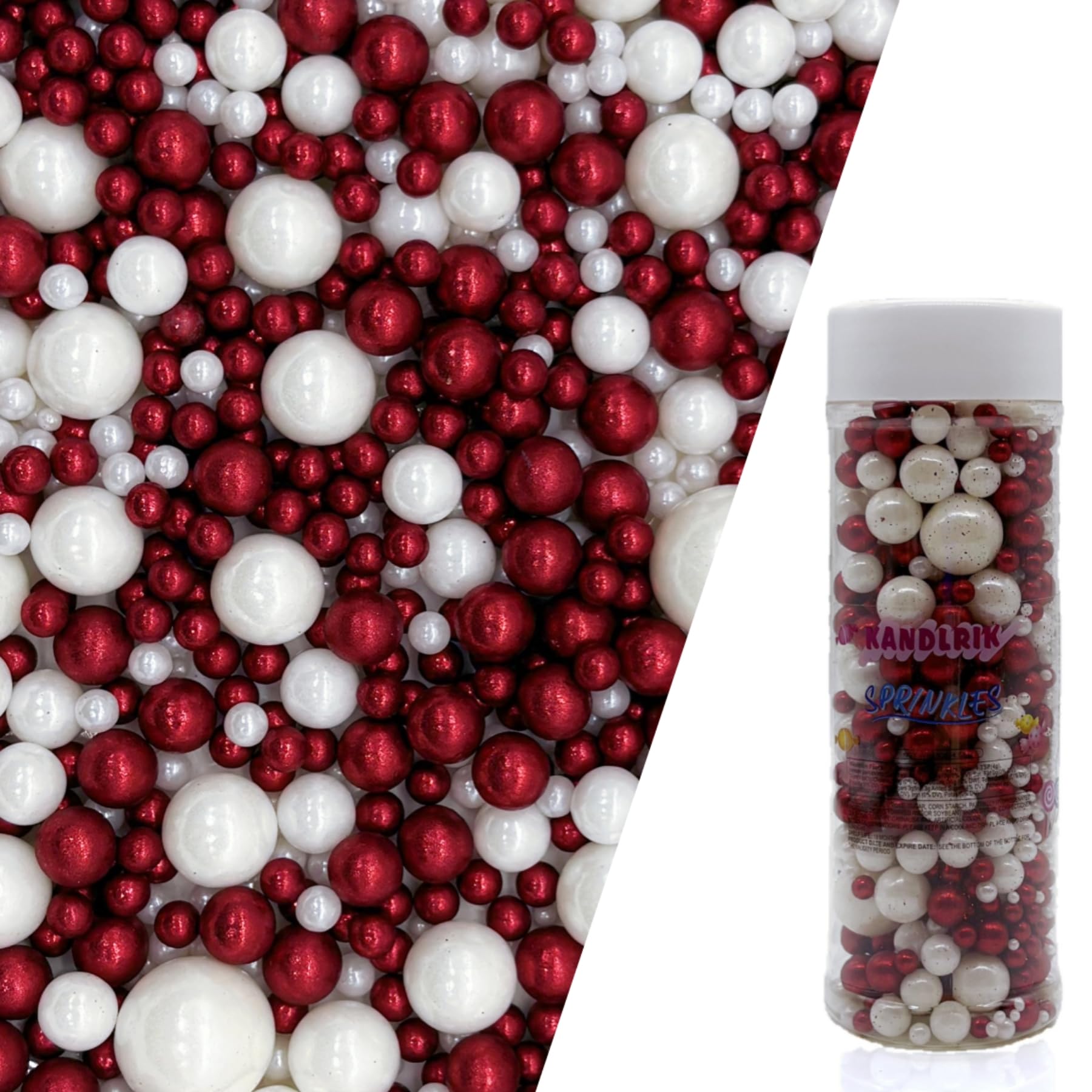 Edible Red & White Sugar Pearls Sprinkles Candy Mix Size Pearls Cake Decorations Cupcake Toppers Decorating Perfect for Wedding 