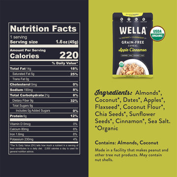 Wella Cereal Oatmeal Alternative, Gluten-Free Breakfast Hot Cereal, Grain-Free Paleo Organic Vegan High Protein Superfood, Plant