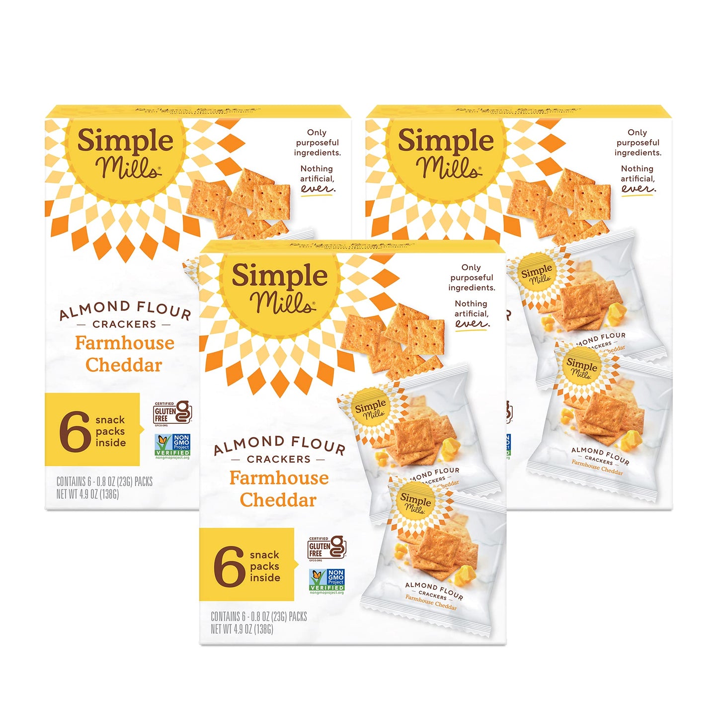 Simple Mills Almond Flour Crackers, Farmhouse Cheddar Snack Packs - Gluten Free, Healthy Snacks, 4.9 Ounce (Pack Of 3)