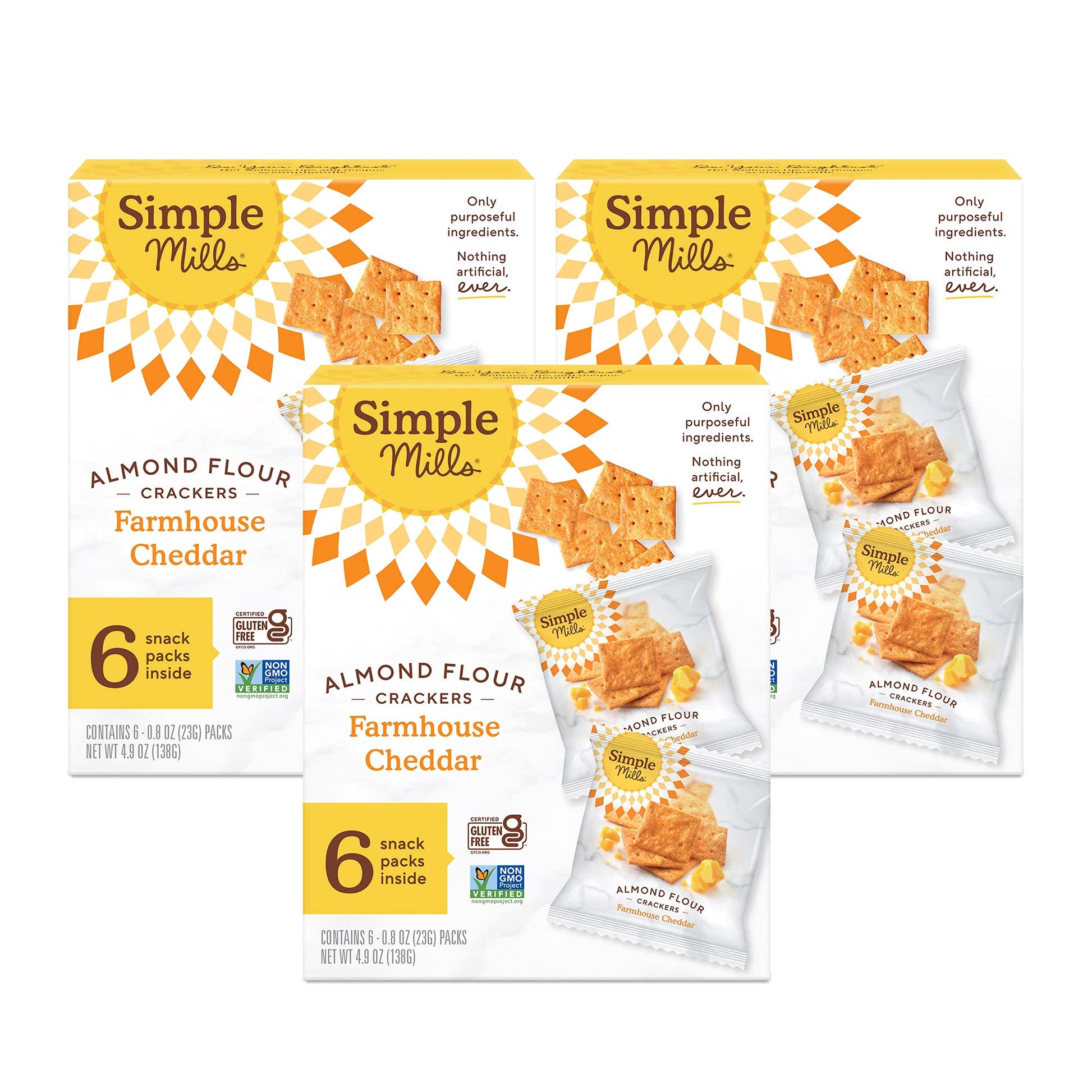 Simple Mills Almond Flour Crackers, Farmhouse Cheddar Snack Packs - Gluten Free, Healthy Snacks, 4.9 Ounce (Pack Of 3)