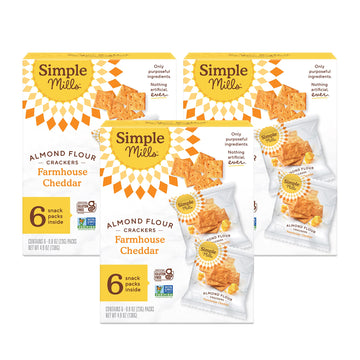 Simple Mills Almond Flour Crackers, Farmhouse Cheddar Snack Packs - Gluten Free, Healthy Snacks, 4.9 Ounce (Pack Of 3)