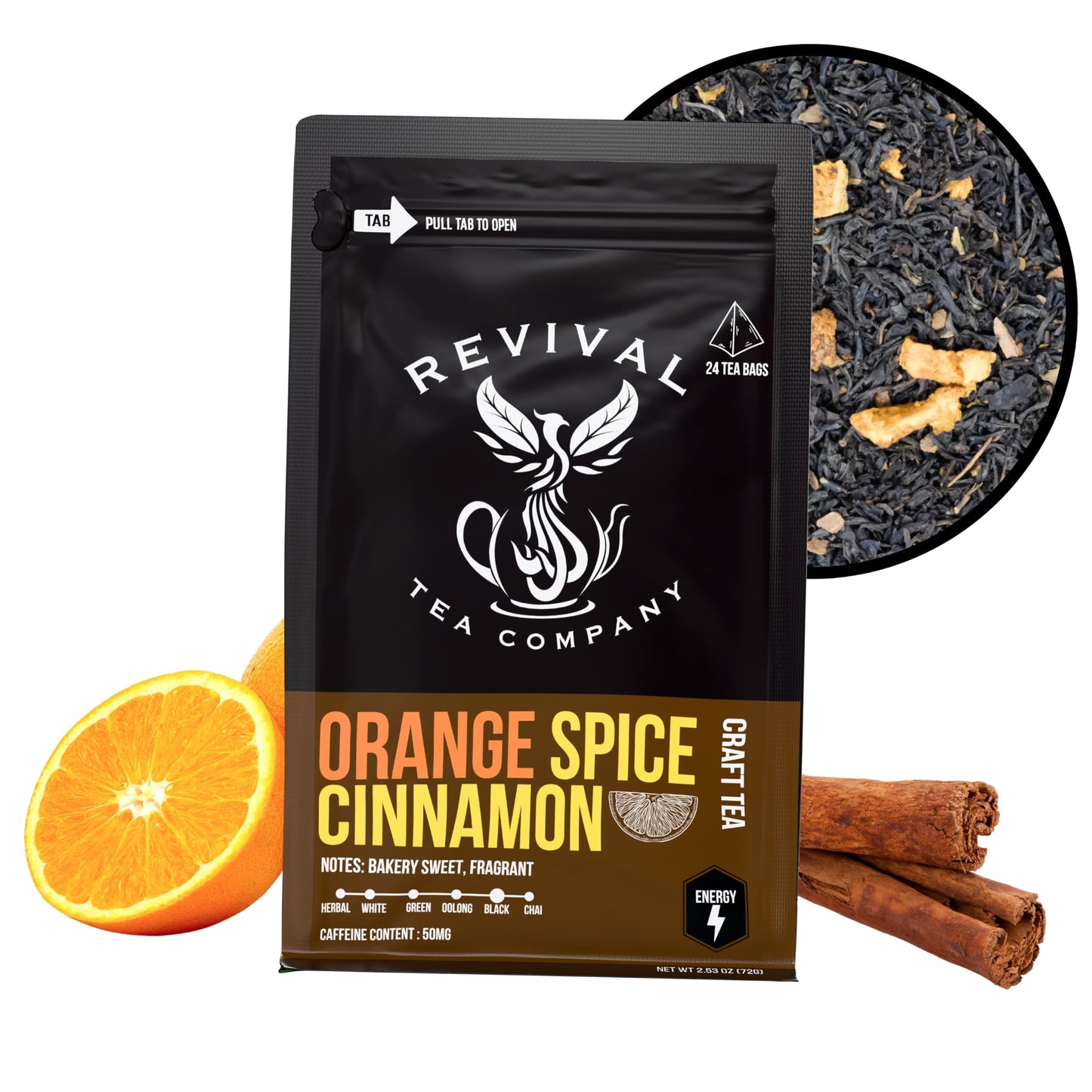 REVIVAL TEA COMPANY Orange Spice Cinnamon Tea - Black Tea Blend with Orange Peel - Loose Leaf 6 Ounces