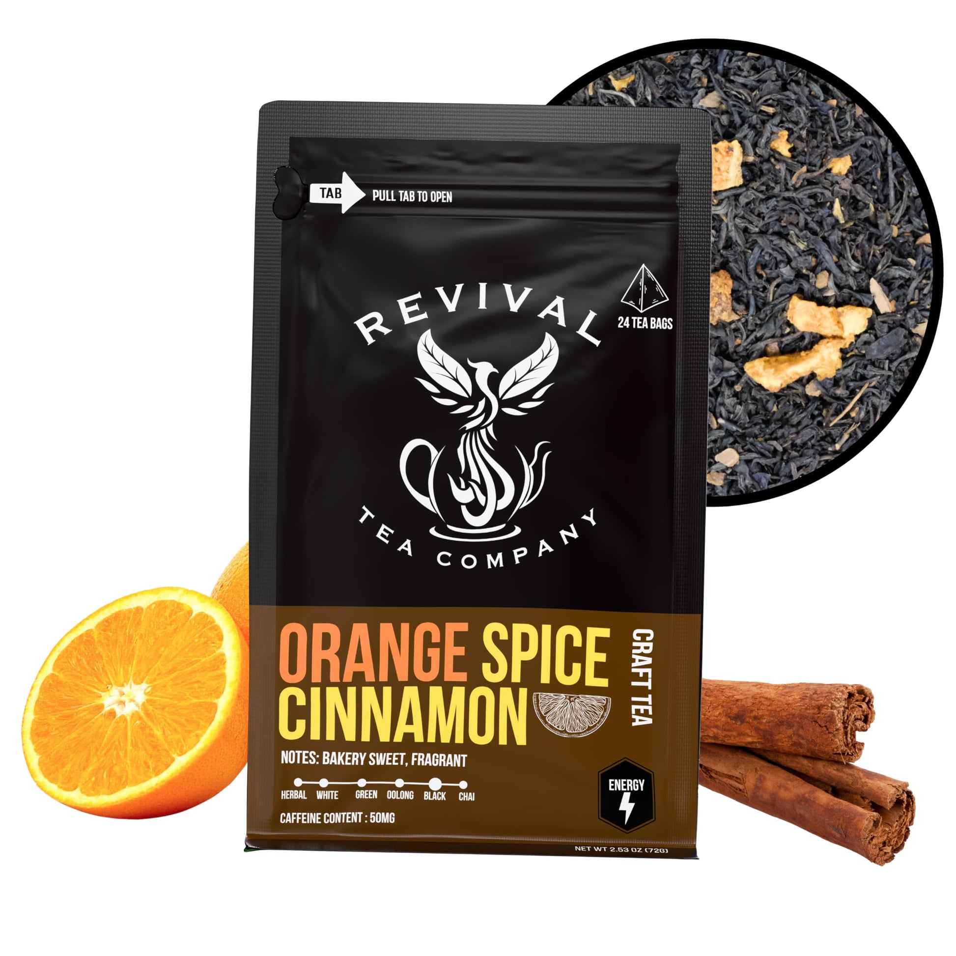 REVIVAL TEA COMPANY Orange Spice Cinnamon Tea - Black Tea Blend with Orange Peel - Loose Leaf 6 Ounces
