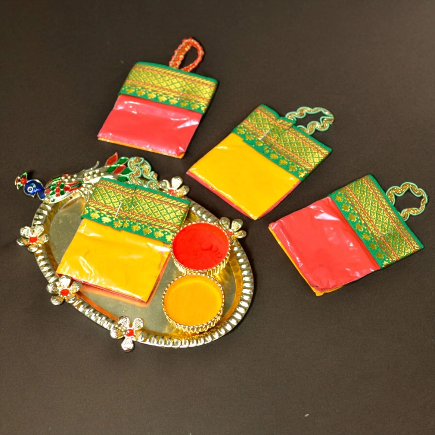 Lovenspire Haldi Kumkum Packets Bulk 50 Pc Handbag Style Mini Packs Enhanced Sindoor And Turmeric Powder Combo - Hindu Thamboolam Set For Indian Wedding Havan Durga Puja Festive Essentials Return Gift