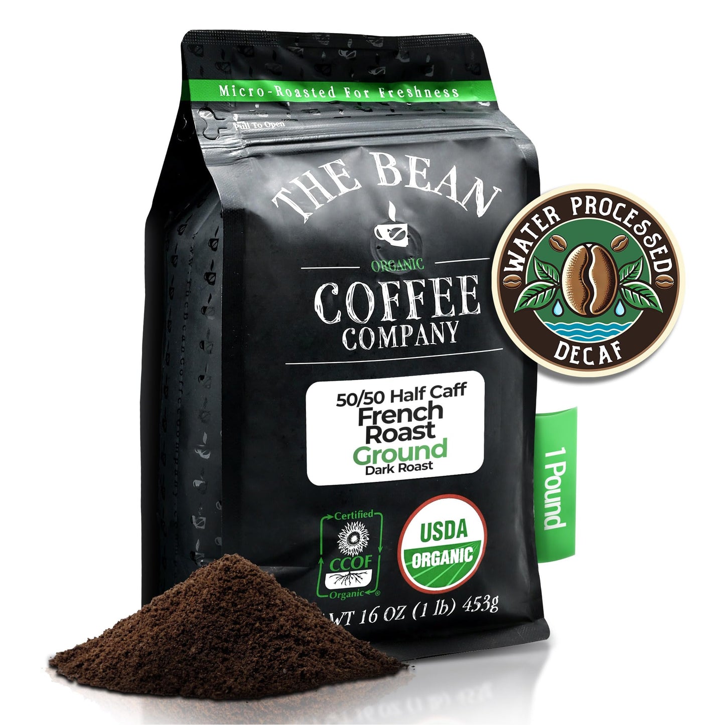 The Bean Coffee Company French Roast Half Caff Ground Coffee, 16-Ounce Bag