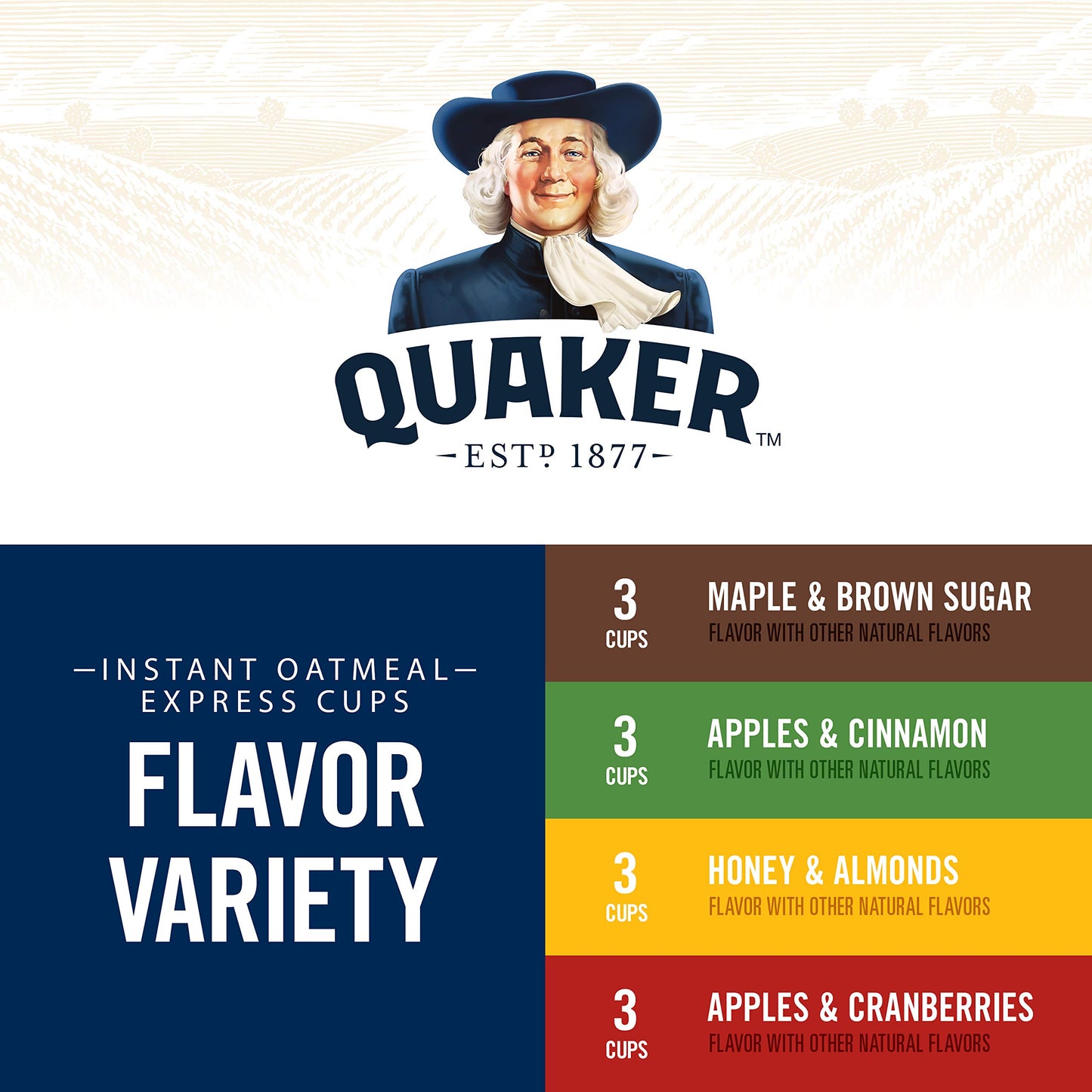 Quaker Instant Oatmeal Express Cups, 4 Flavor Variety Pack, 1.76 Ounce (Pack of 12)