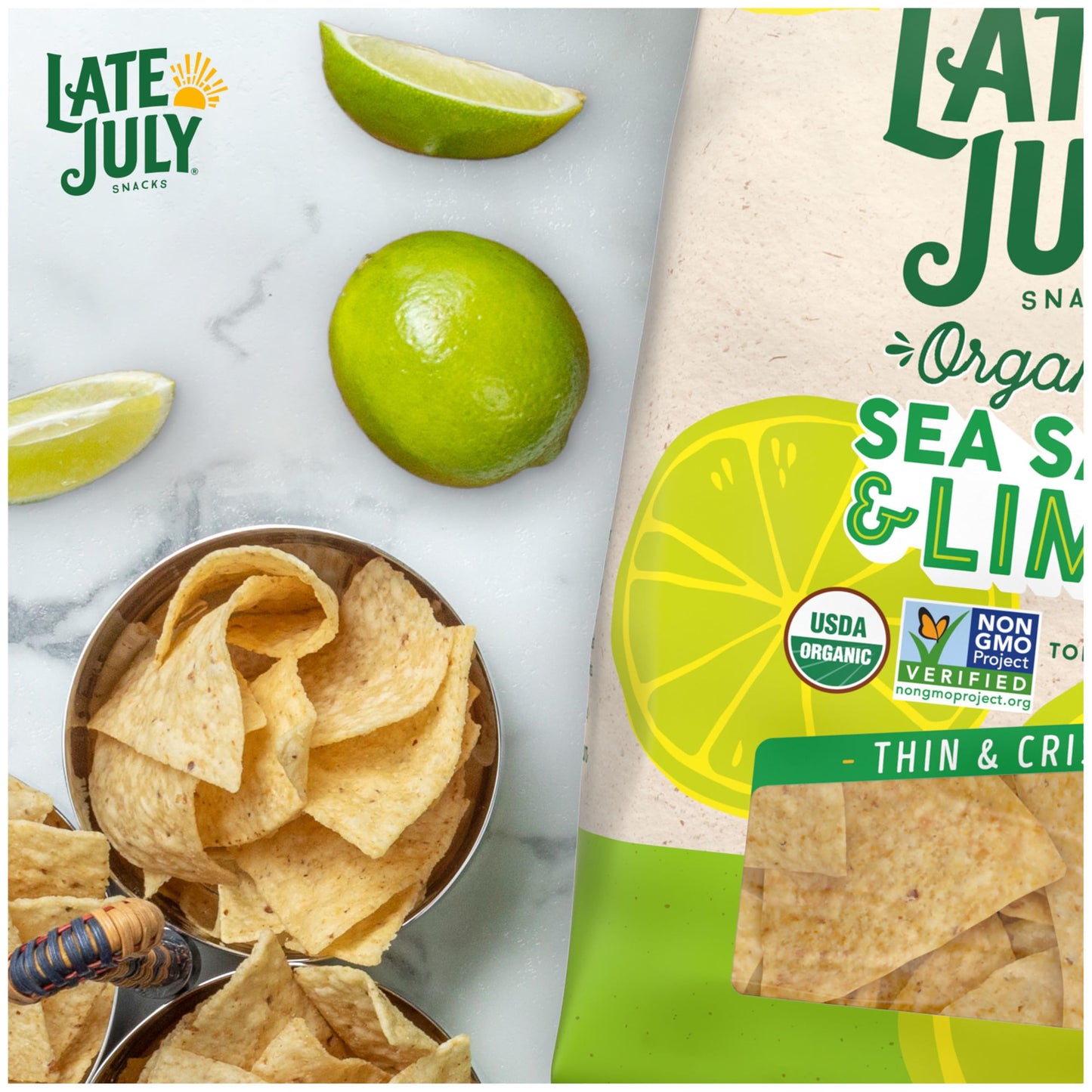 Late July Snacks Thin and Crispy Organic Tortilla Chips with Sea Salt and Lime, 10.1 oz Bag