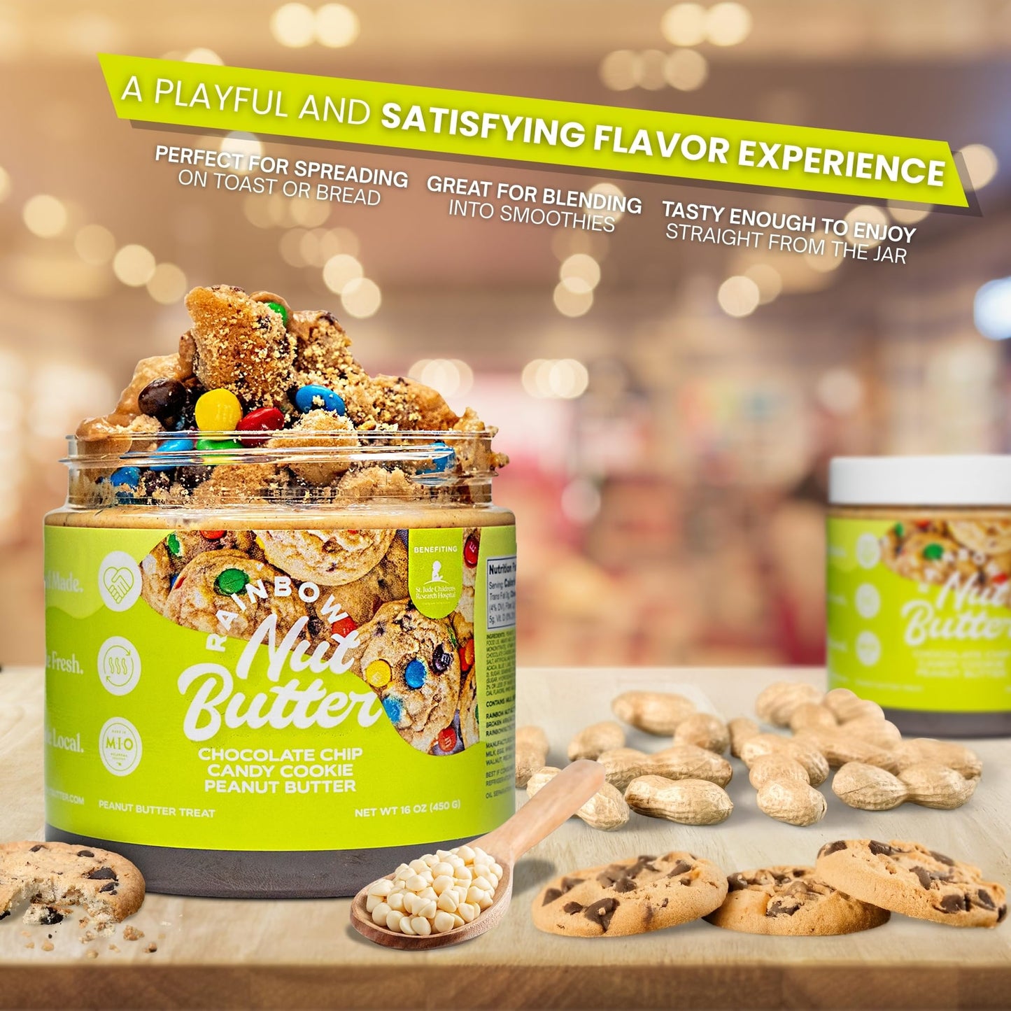 Rainbow Nut Butter, Chocolate Chip Candy Cookie Peanut Butter, Spread, Treat, Snack, Dessert, High Protein Flavored Nut Butter,