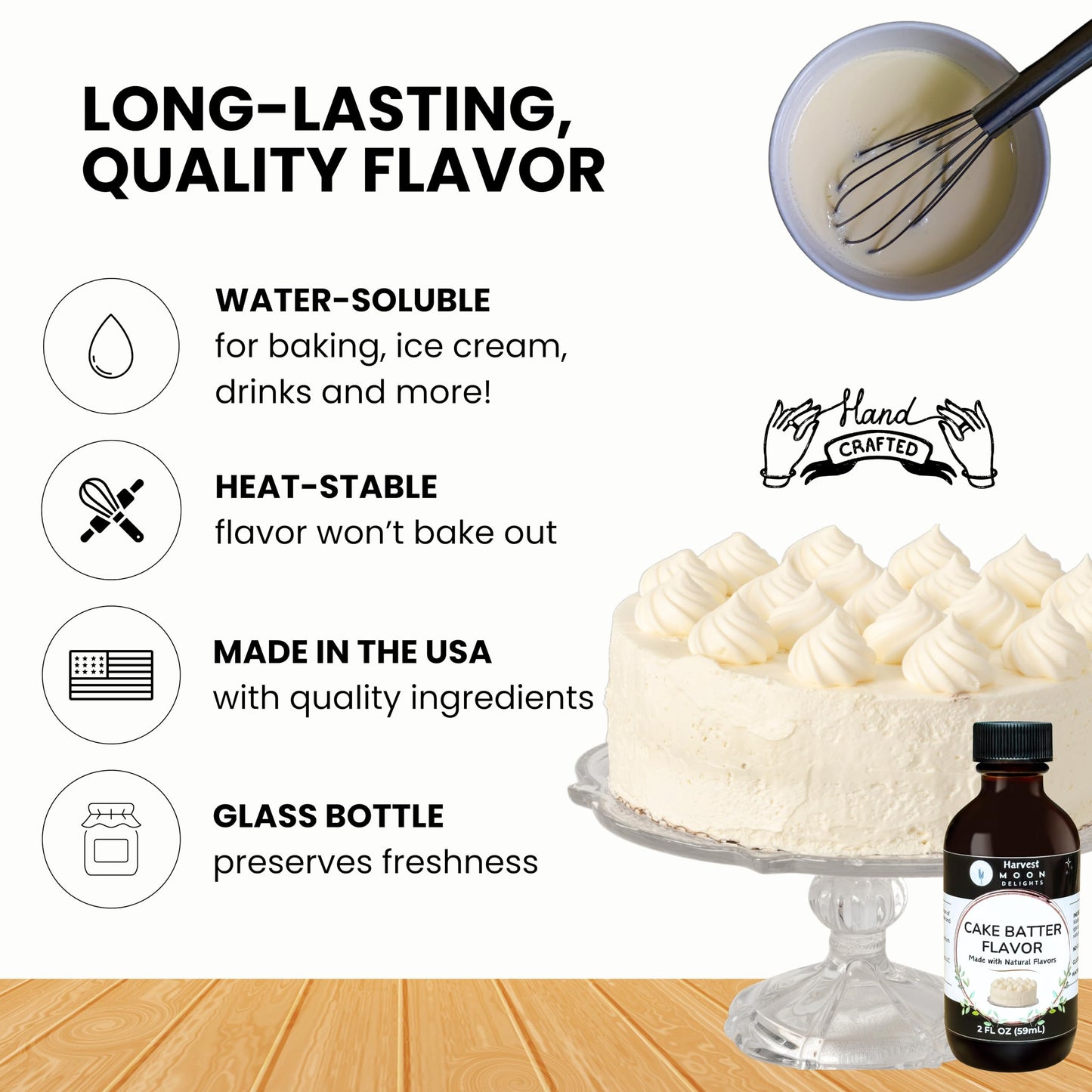 Natural Cake Batter Extract - 2 Oz - Water-Soluble - By Harvest Moon Delights - Cake Batter Extract For Baking, Ice Cream, Drink