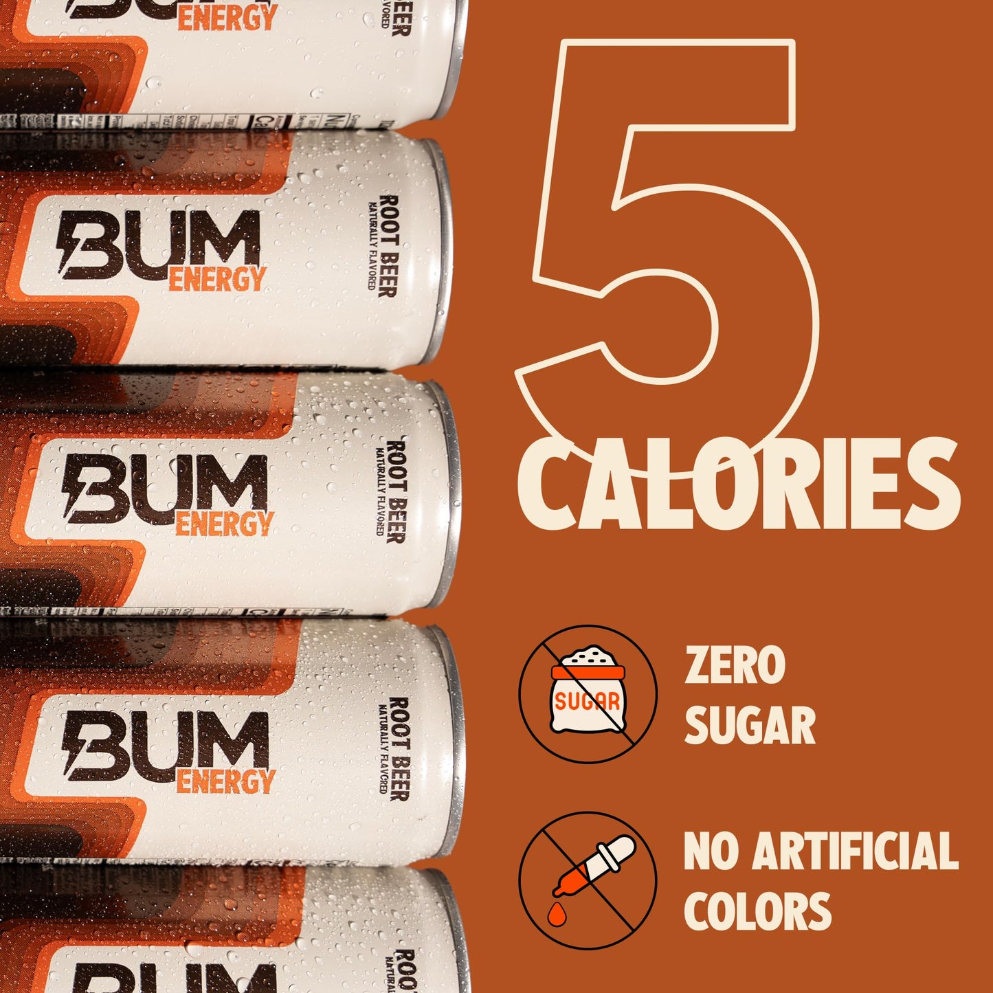 Bum Energy Sugar-Free Energy Drink, Root malt-inspired, Natural Caffeine, 12 oz, Pack of 12, Brown