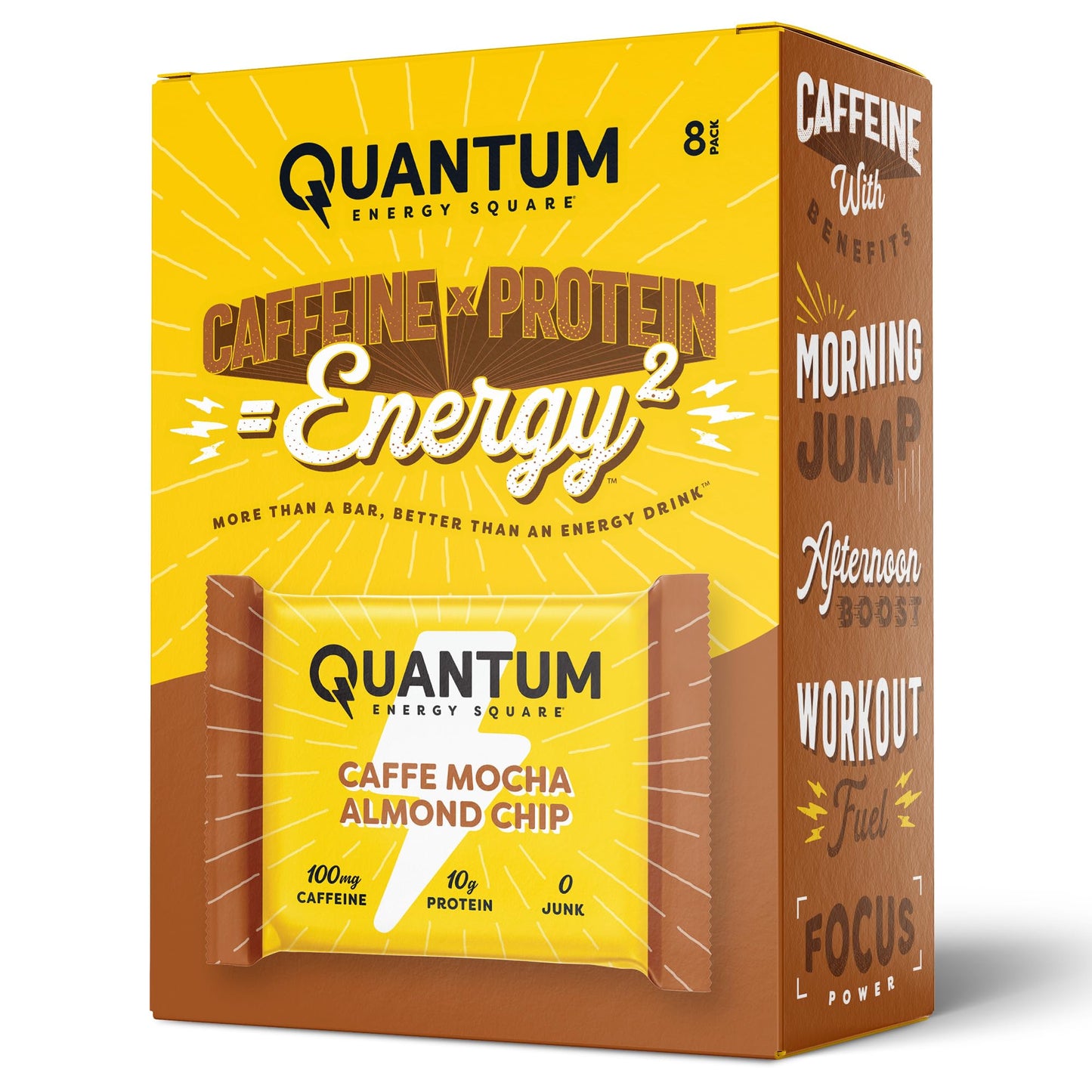 Quantum Energy Square: Energy Bar With Caffeine & 10G Protein. Delicious Healthy Snack On The Go. (Vegan, Gluten-Free, Soy-Free, Dairy-Free) (Caffe Mocha Almond Chip)