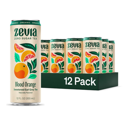 Zevia Zero Sugar Tea, Earl Grey Tea Blood Orange, 12 oz Cans (12-Pack) - Naturally Sweetened, Zero Calorie Sugar Free - Non-GMO 