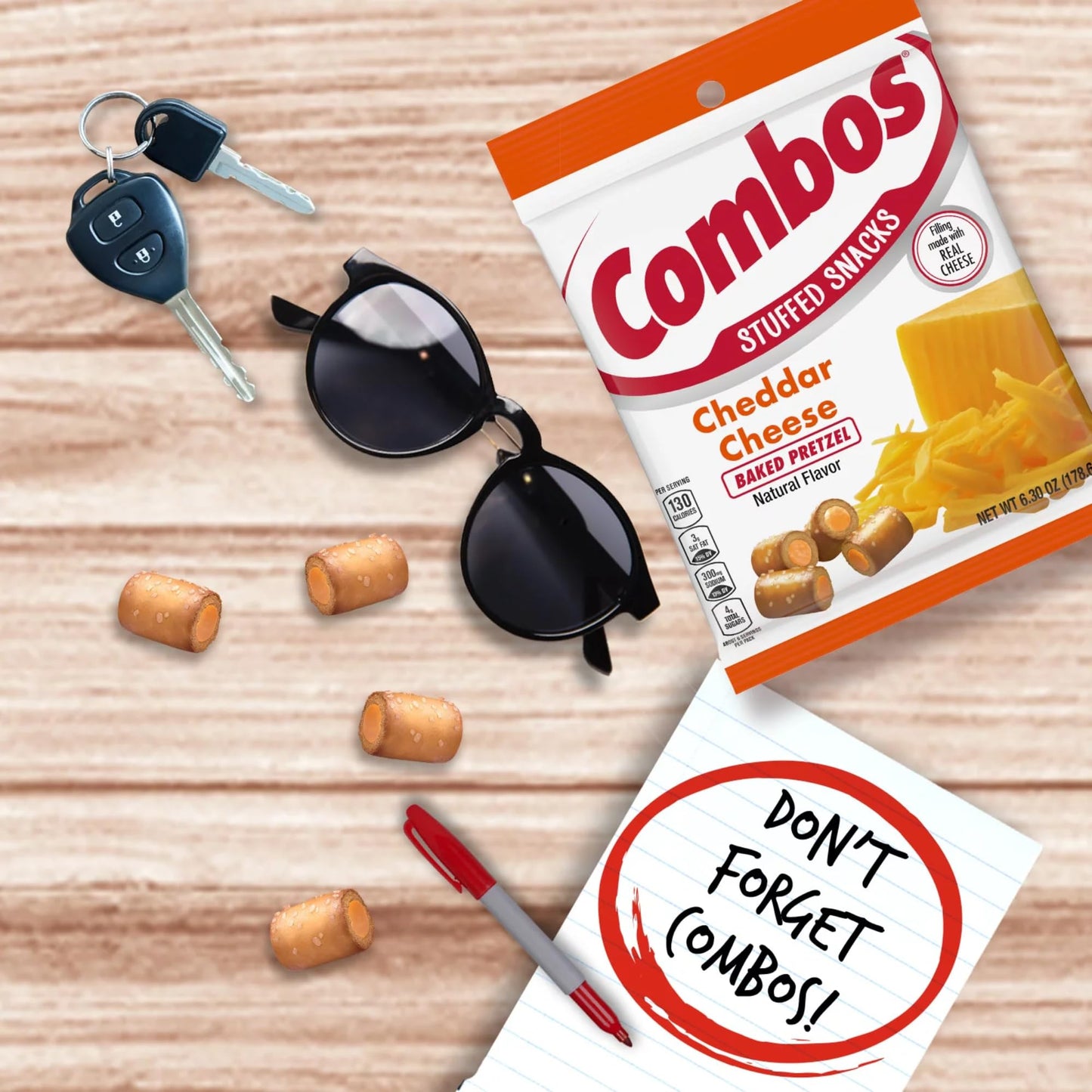 Combos Cheddar Cheese Baked Pretzels, 6.3 oz Bag (Pack of 2)
