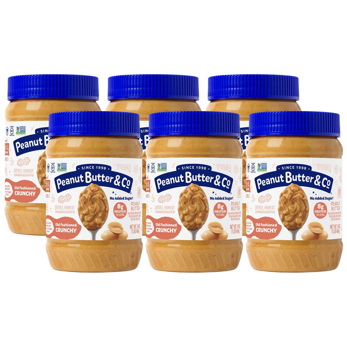 Peanut Butter & Co. Old Fashioned Crunchy Peanut Butter, Non-Gmo Project Verified, No Sugar Added, Gluten Free, Vegan, 16 Ounce (Pack Of 6)