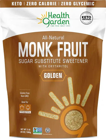 Health Garden Monk Fruit Sweetener, Golden- Non Gmo - Gluten Free - Sugar Substitute - Kosher - Keto Friendly (3 Lbs)