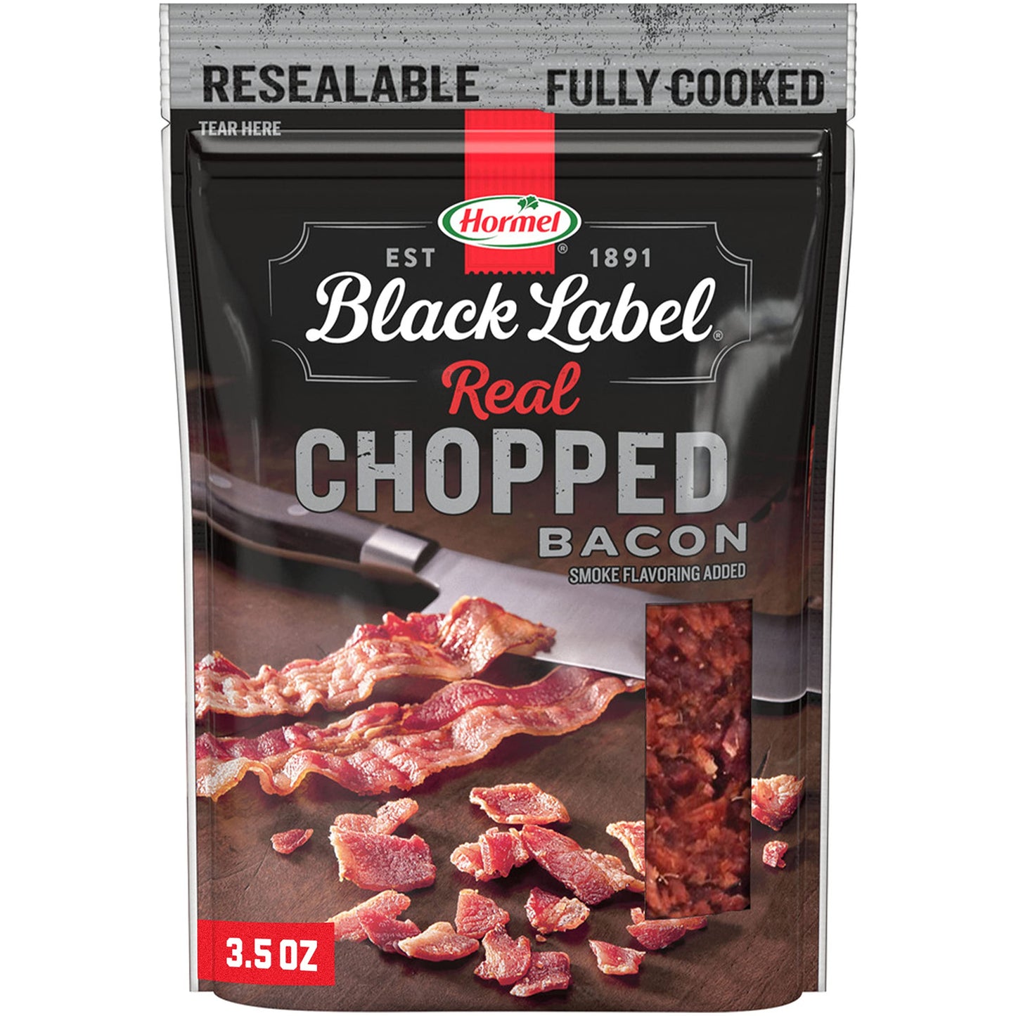 Hormel Black Label Chopped Bacon Snacks Pouch, Fully Cooked, 3.5 oz