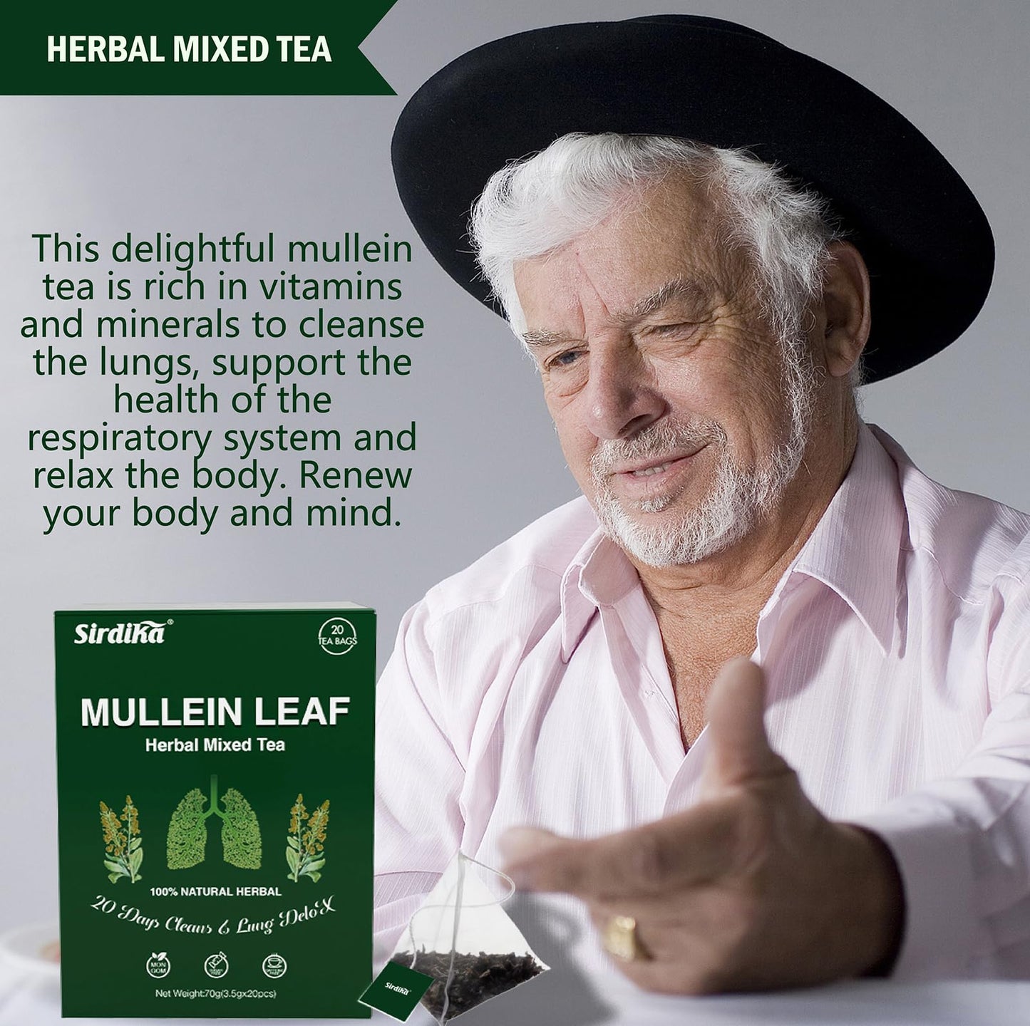 SIRDIKA Mullein Tea Bags - 20 Teabags, 100% Pure Natural Herbal Tea, Caffeine Free, 2 BOX