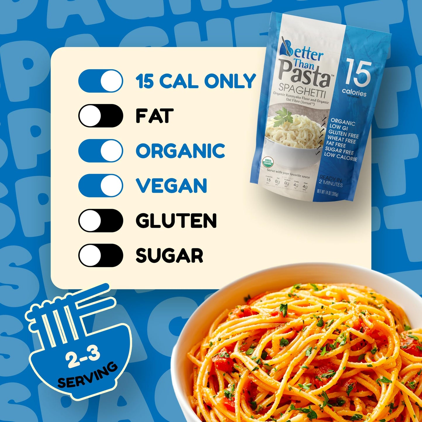 Better Than Pasta Organic Shirataki Spaghetti - Usda Organic, Zero Net Carbs, Keto & Diabetic Friendly, Gluten-Free, Low-Calorie