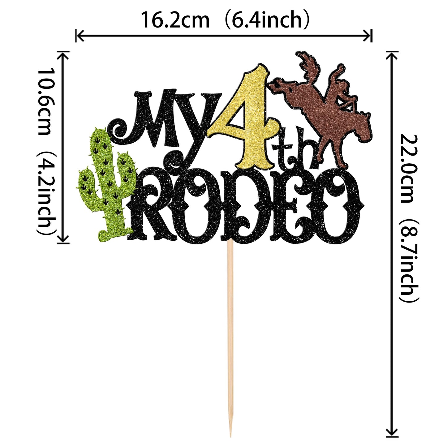 1 Pcs My 4Th Rodeo Cake Topper Brown Glitter Cactus Four Birthday Cake Pick Decoration For Western Little Cowboy Theme Baby Show