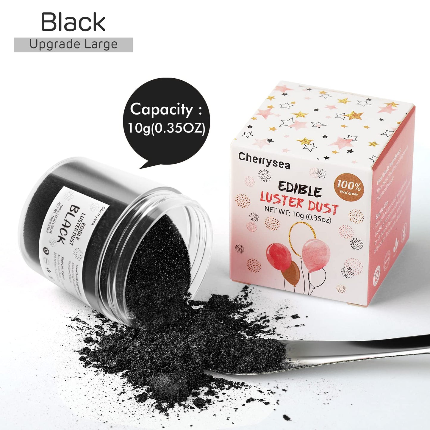 Black Edible Luster Dust 10 Grams, Food Grade Cake Luster Dust Tasteless Dessert Dusting Powders For Baking Cherrysea Food Color