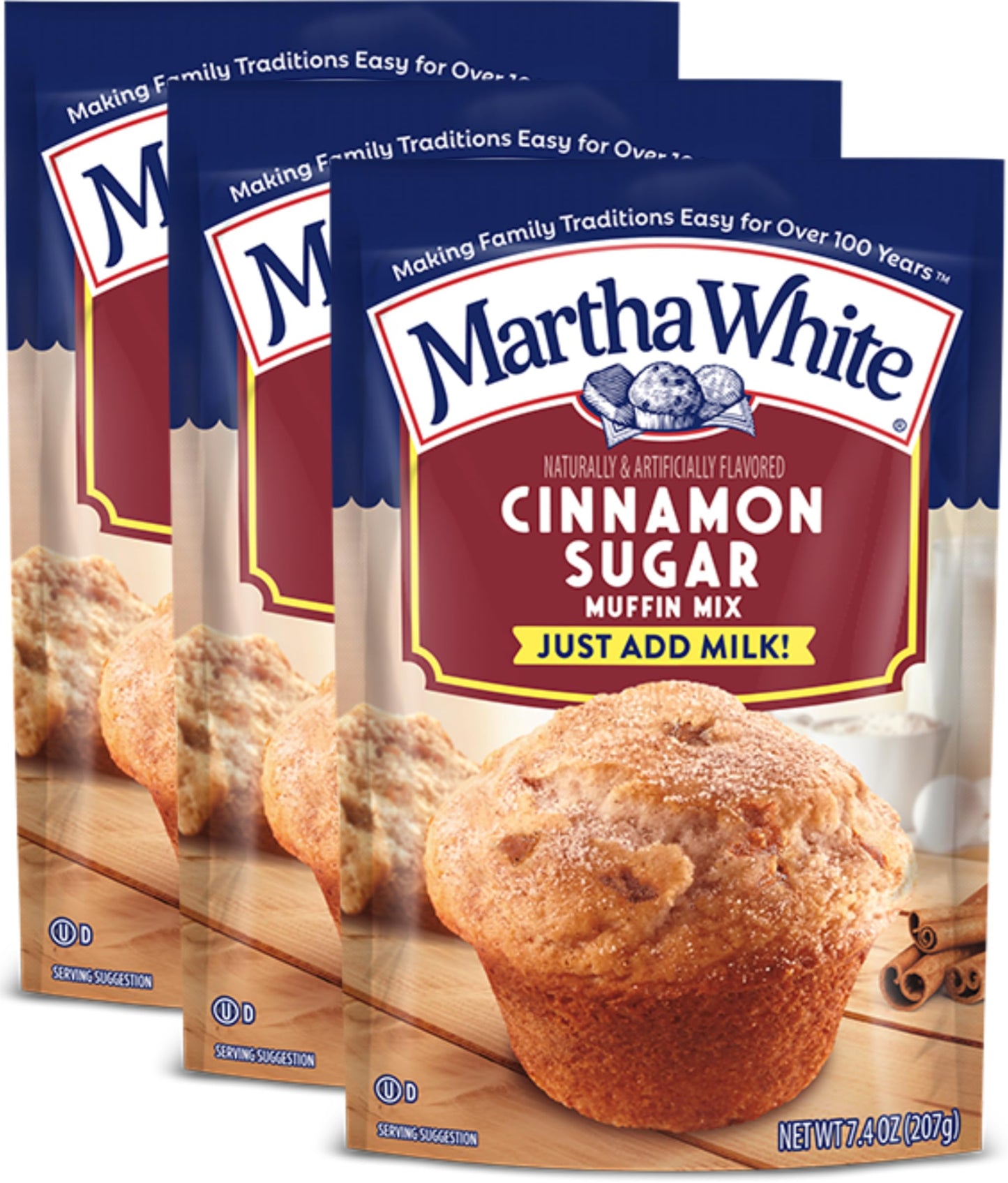 Martha White Cinnamon Sugar Muffin Mix, 7.4 oz, Pack of 3