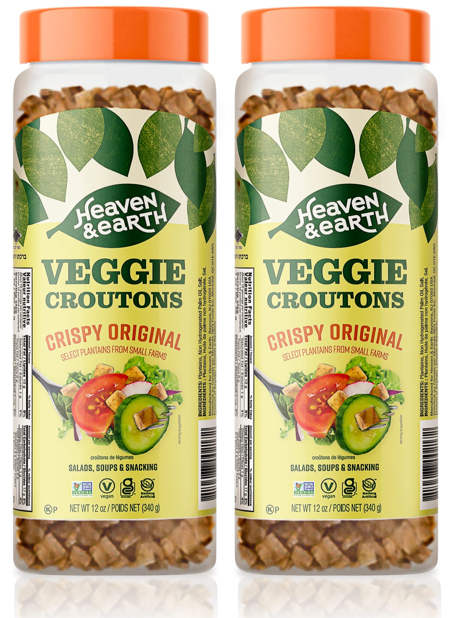 Heaven & Earth Crispy Veggie Croutons, 12oz (2 Pack) | Gluten Free Caeser Croutons | For Soups & Snacking | Veggie Salad Topper 