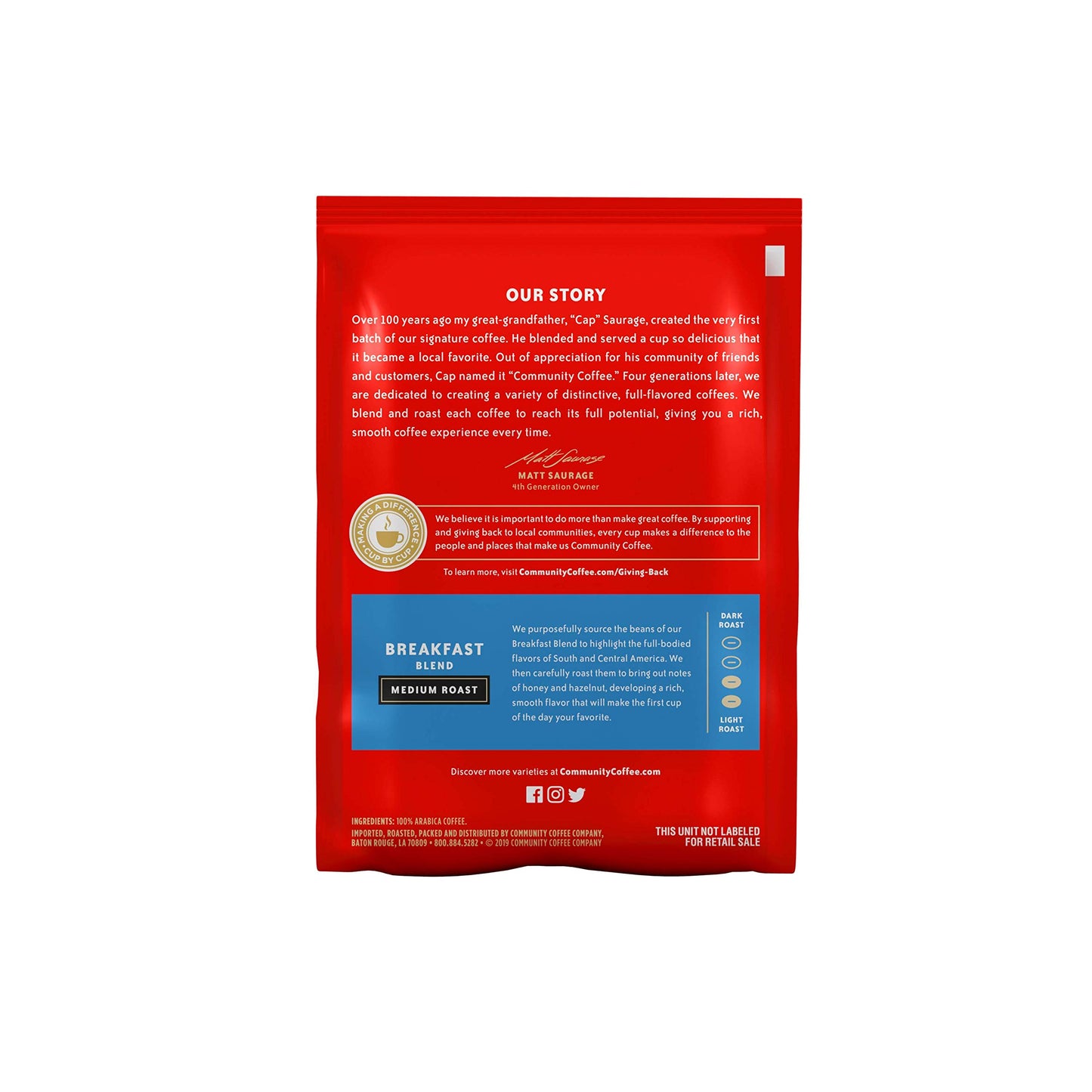 Community Coffee Ground Coffee Packets, Breakfast Blend Medium Roast, Pre-Measured 2.5 Ounce Individual Coffee Packets, Box Of 4