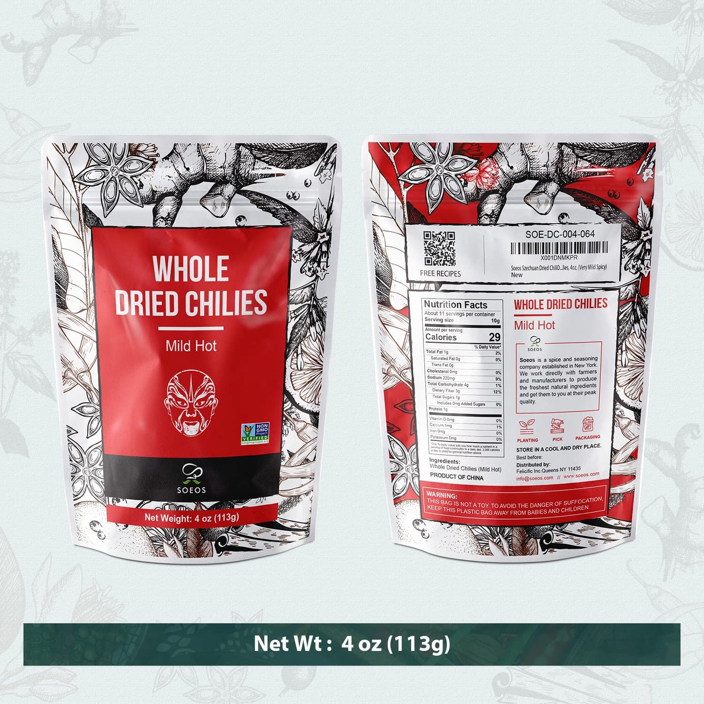 Soeos Whole Dried Chilies 4 Oz, Mild Spicy Chili Peppers, Red Chili Pepper, Natural, Premium And Dry Sichuan Chile Peppers, Sichuan Pepper, Dried Peppers – Great For Mexican Recipes