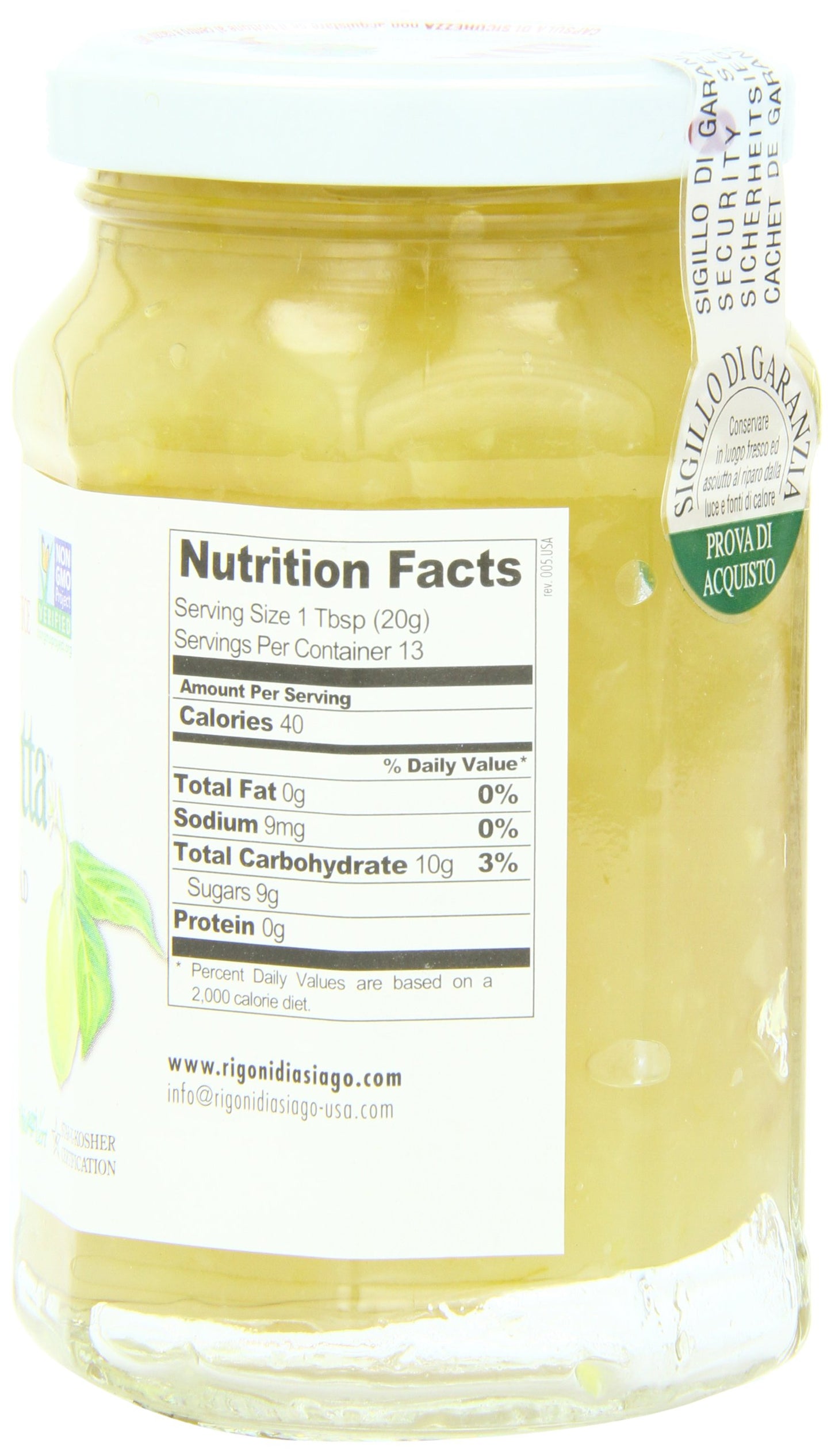 Rigoni Di Asiago Fiordifrutta Organic Fruit Spread, Lemon, 9.17 Ounce