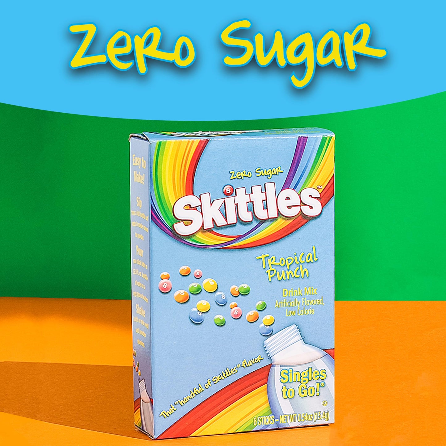 Skittles Tropical Punch Singles To Go Powdered Drink Mix, Zero Sugar, Low Calorie, Includes 12 Boxes, 6 Servings Per Box, 72 Tot