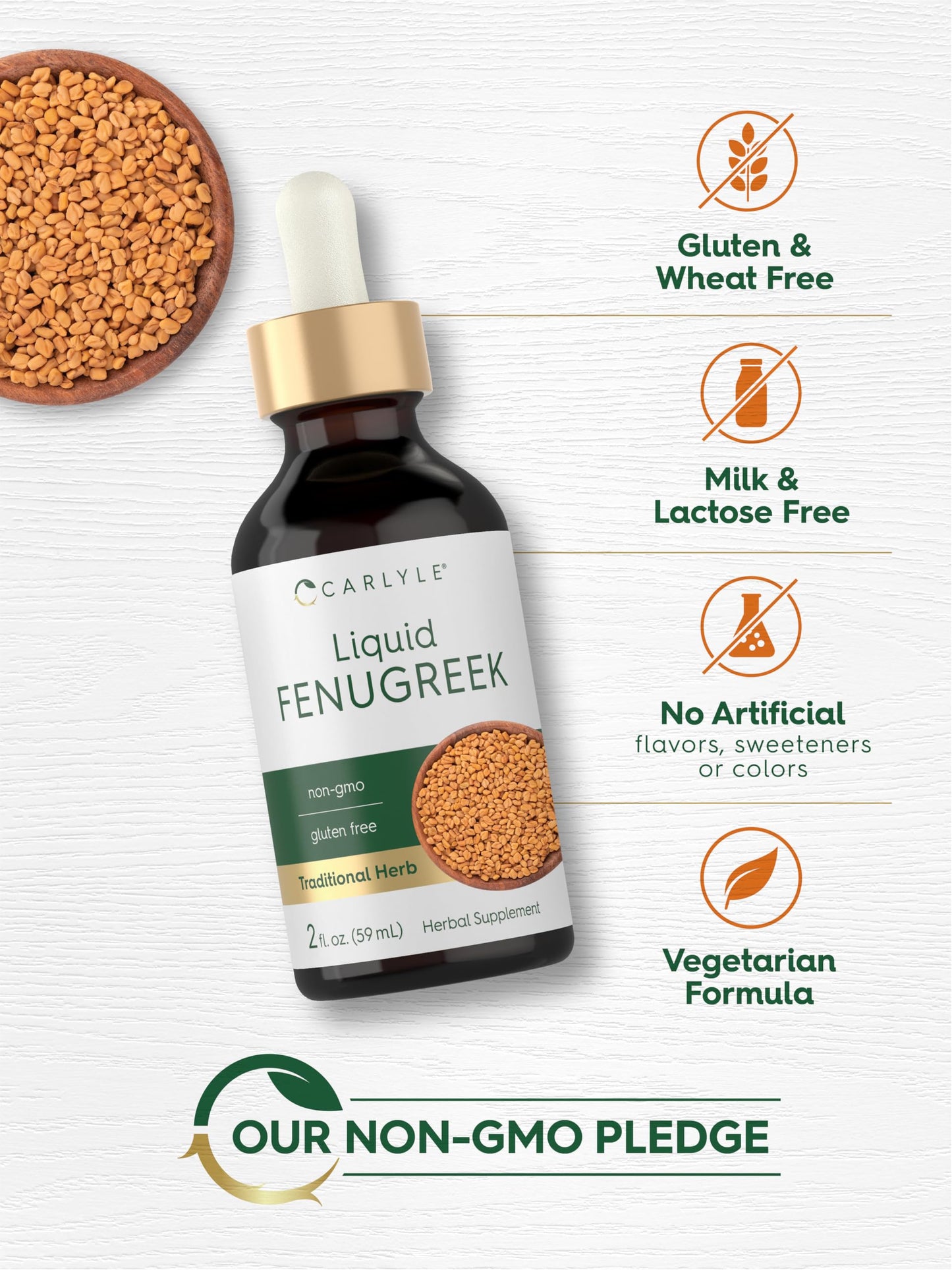 Carlyle Fenugreek Extract Liquid Tincture - Non-GMO, Gluten Free - 2 fl oz - Model CL25061