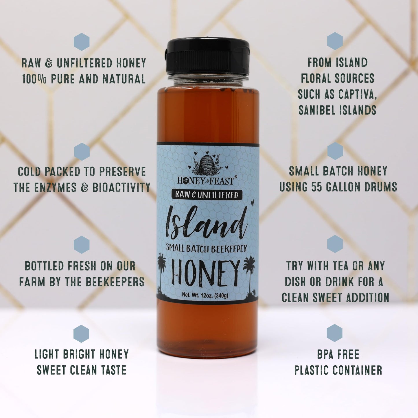 Honey Feast Raw Sea Grape Honey 12 Ounces Unfiltered And Pure Cold Packed And Hand Poured In Florida, Usa