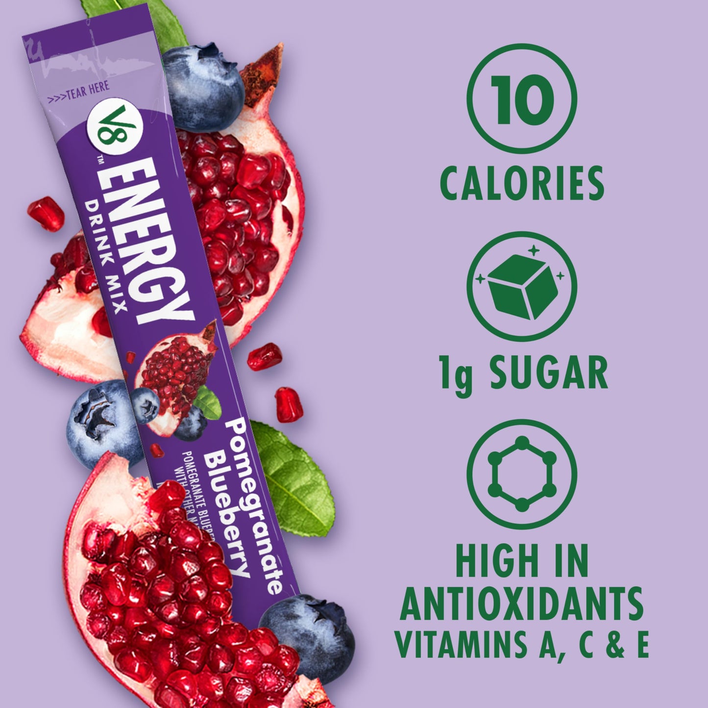 V8 Energy Pomegranate Blueberry Energy Drink Powder  .10 oz Packet (120 Count)