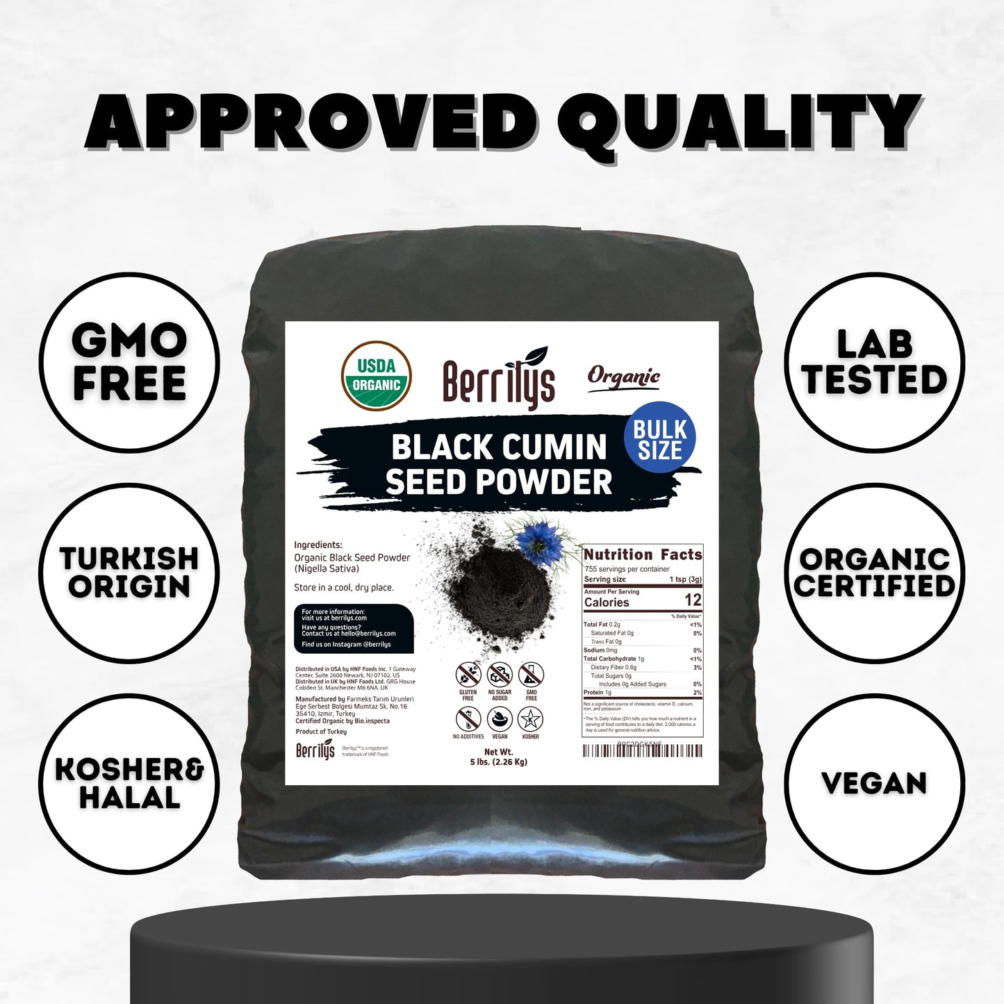 Berrilys Organic Black Cumin Seeds Powder, Ground, 5 LB, Great for Baking, Versatile Ingredient