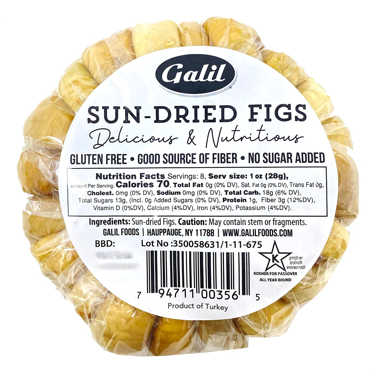 Galil Sun-Dried Figs 8 Ounces - Non-Gmo, Gluten-Free, Kosher For Passover, No Sugar Added Dried Turkish Figs