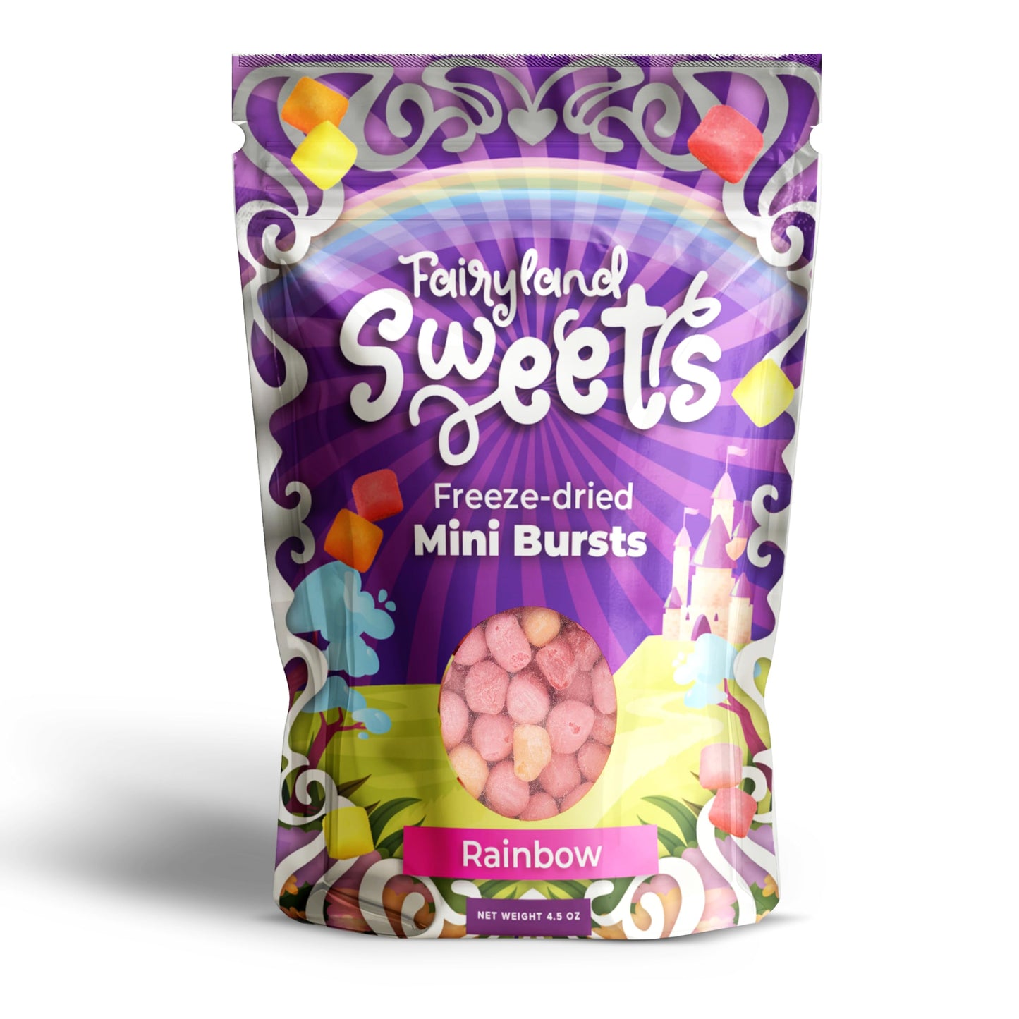 Fairyland Sweets Freeze Dried Candy Mini Bursts Rainbow - Fun, Crunchy flavored Mini Bursts skittles - Freeze Dried Candy - 4.5 