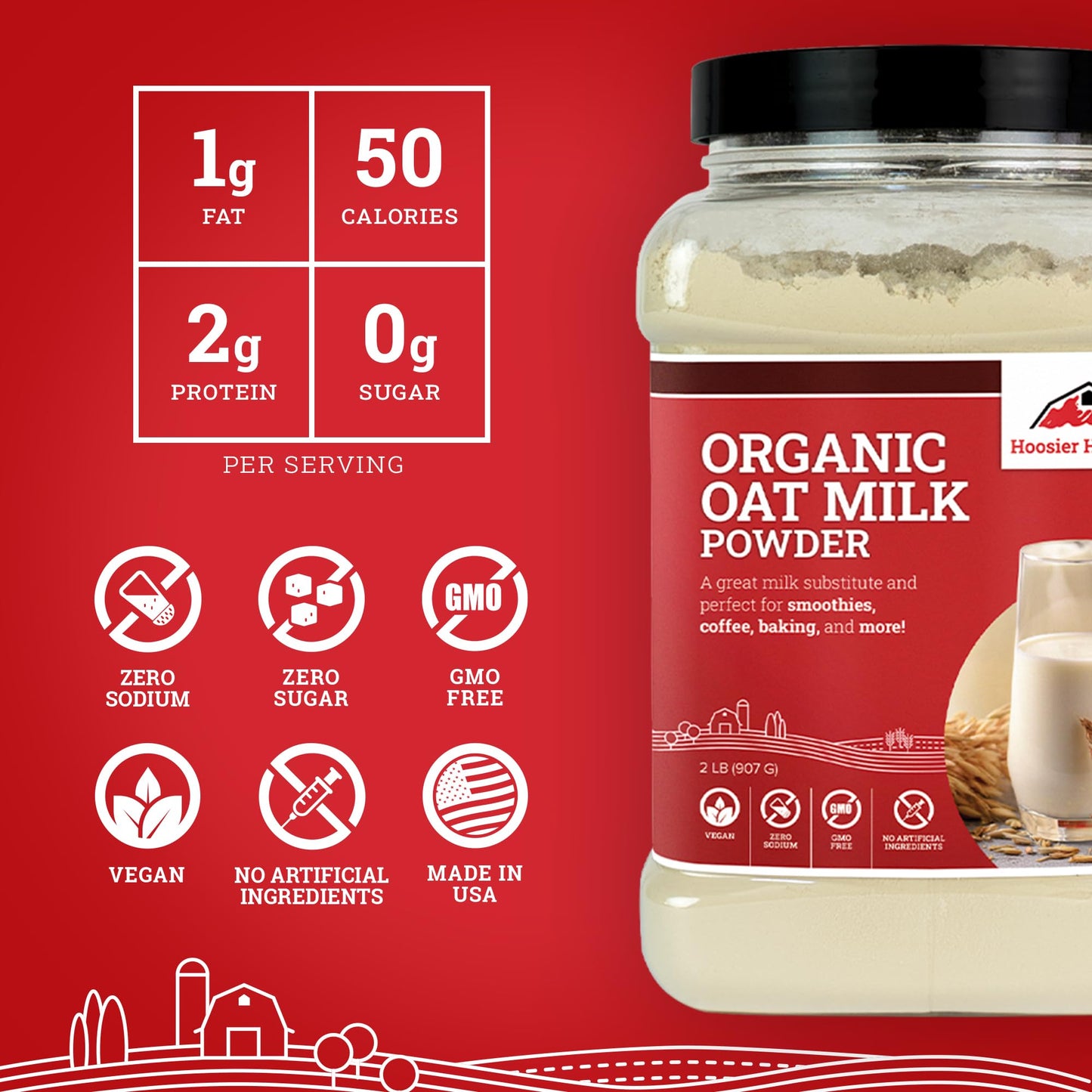 Hoosier Hill Farm Organic Oat Milk Powder  2LB (Pack of 1)