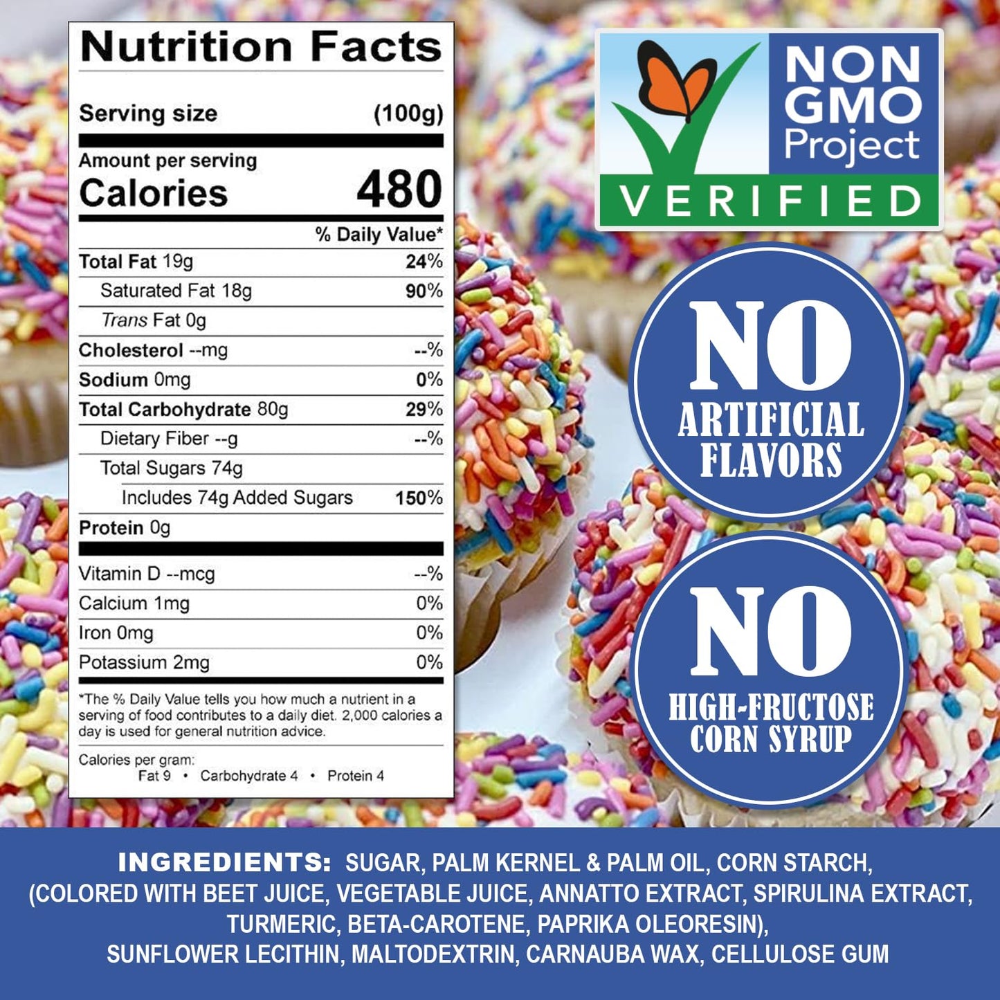 A Great Surprise Dye-Free Rainbow Sprinkles - 1.6 Pounds - Natural Vegan Baking Toppings with No Artificial Dyes or Flavors - No