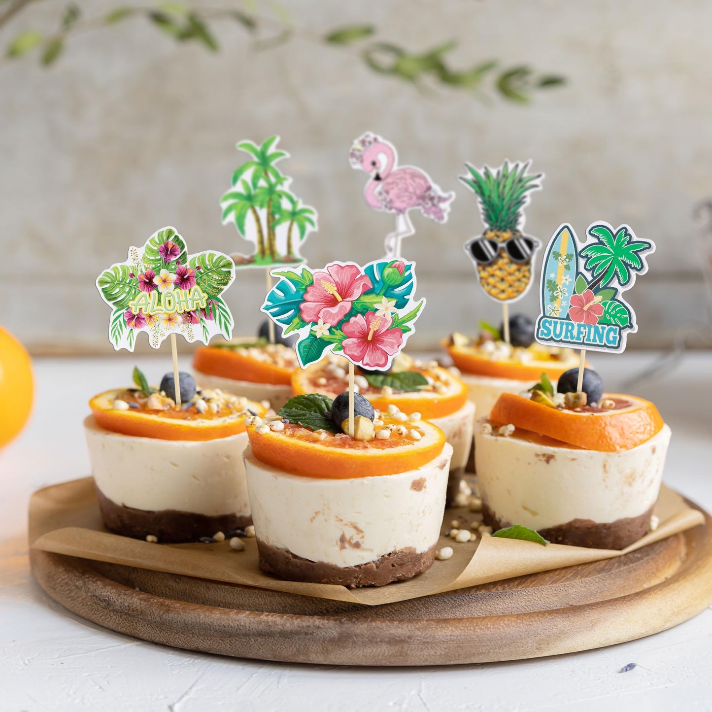 Gyufise 36Pcs Tropical Aloha Luau Cupcake Toppers Palm Tree Flower Turtle Leaves Flamingo Pineapple Cupcake Picks Summer Hawaiia