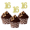 Sumerk 24PCS Number 16 Cupcake toppers Gold Glitter 16th Birthday Cupcake Picks Anniversary Party Decorations