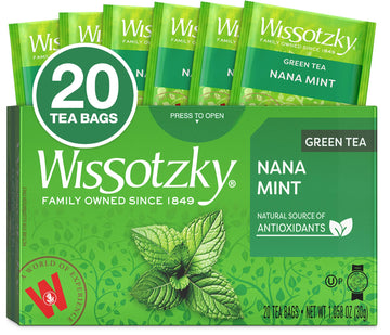Wissotzky Nana Mint Green Tea, 20 Tea Bags | Antioxidant Rich | Moroccan Mint Tea Bags | Revitalizing Nana Tea
