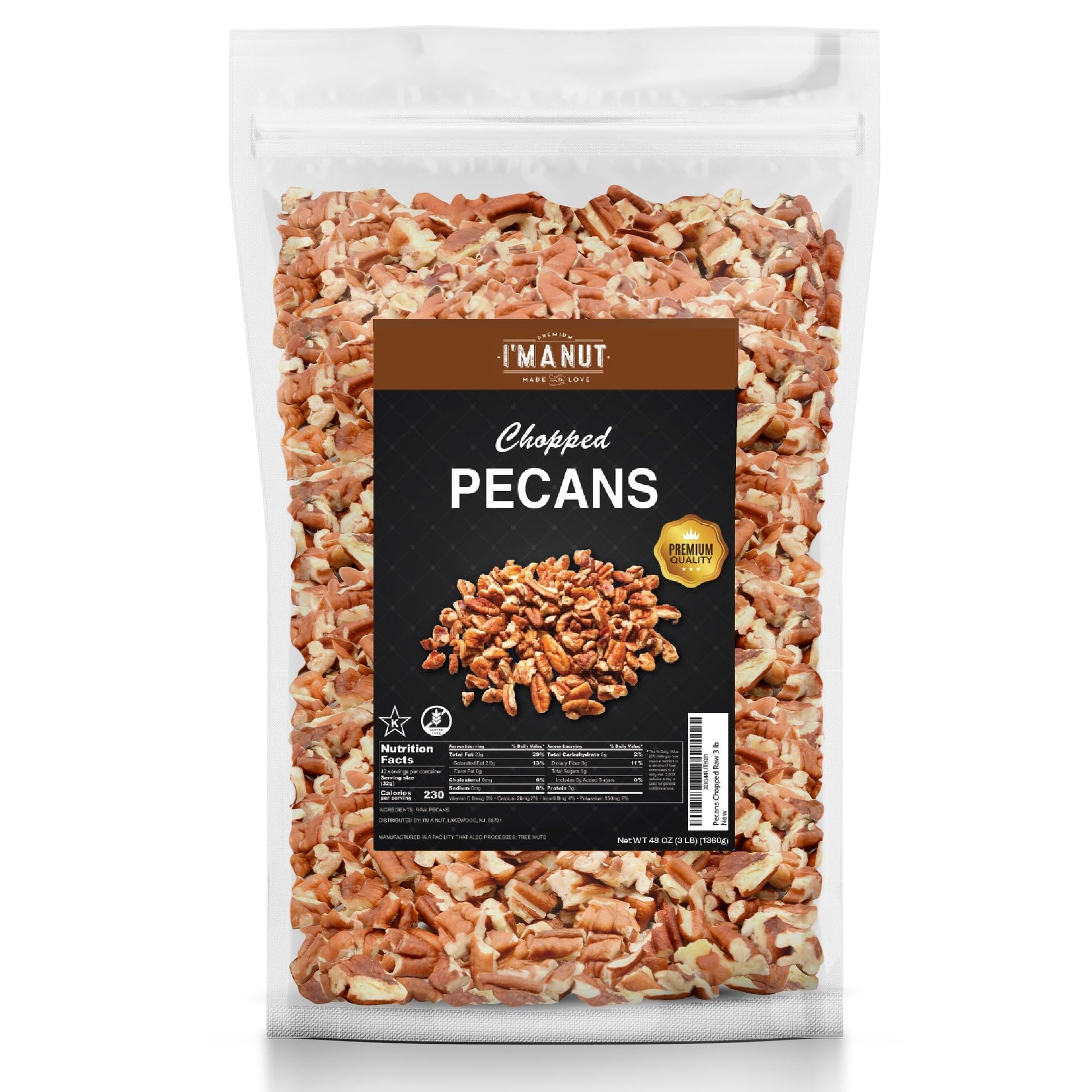 Premium Raw Chopped Pecans 48 oz (3 lb) | American-Grown, Non-GMO | Batch Tested Gluten & Peanut Free | No PPO or Preservatives 