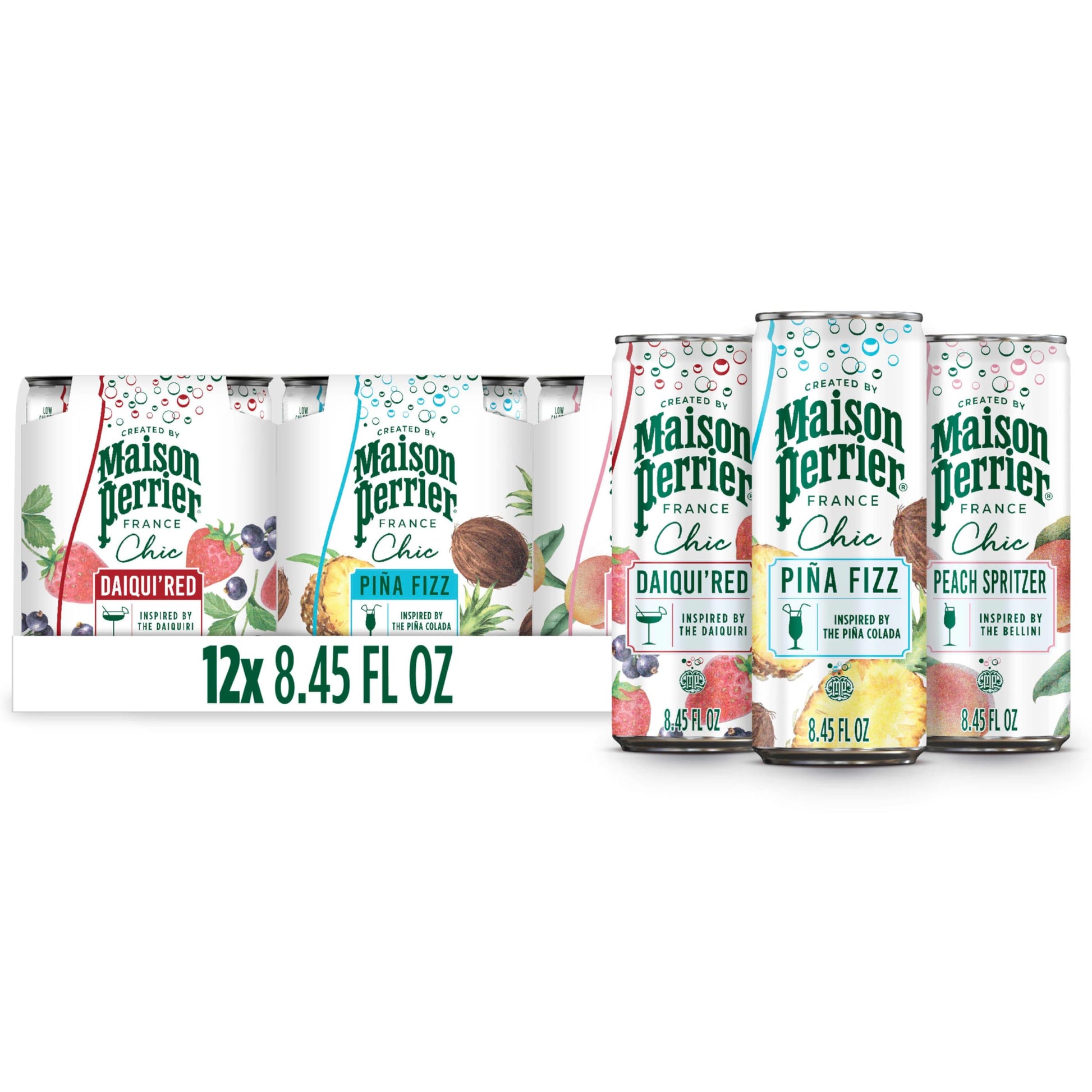 Maison Perrier Flavored Sparkling Beverage, Low Calorie Mocktails, 12-Pack, 8.45 Fl Oz Each, Model 074780425667