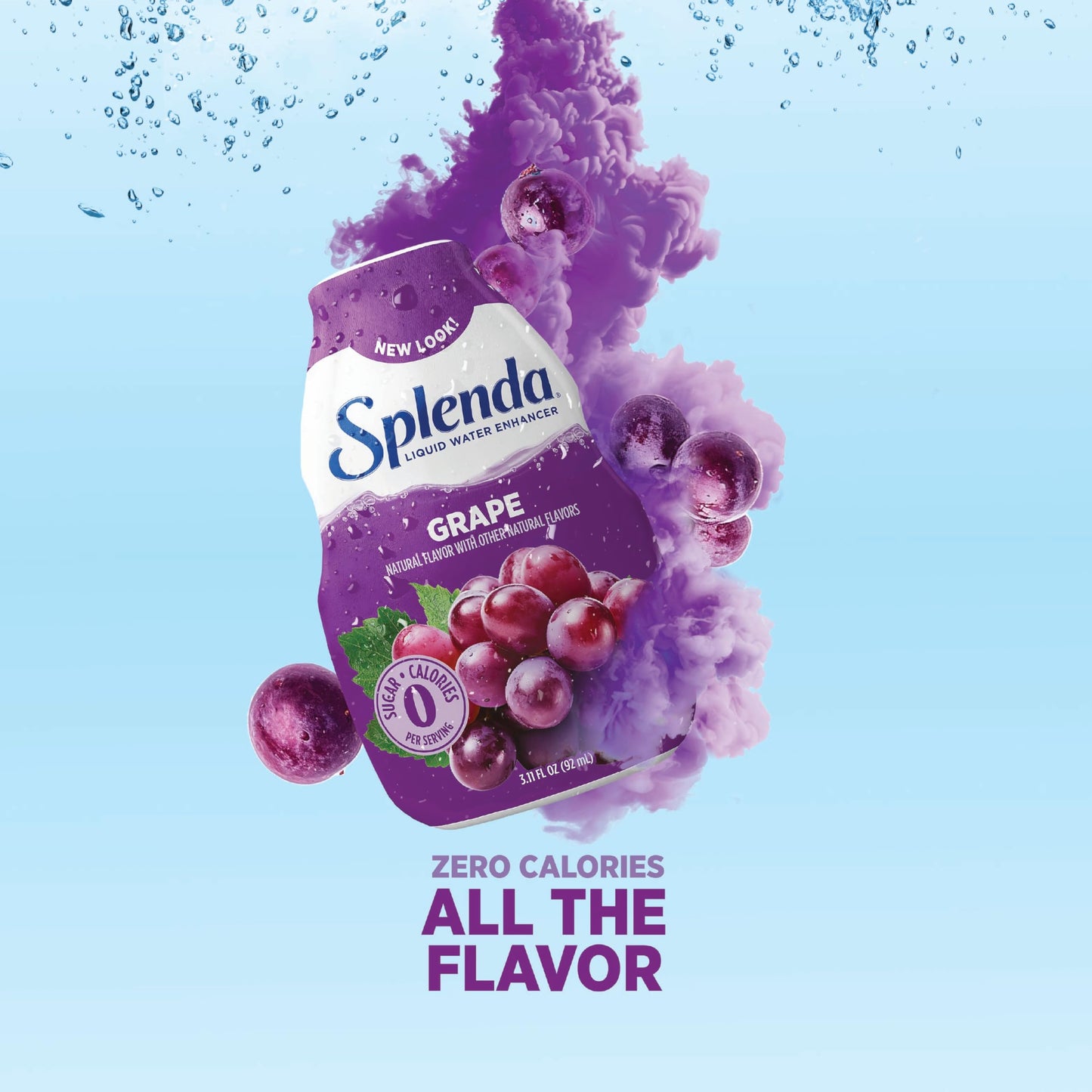 Splenda Liquid Water Enhancer Drops, Sugar Free, Zero Calorie, Natural Flavor, Concentrated Drink Mix, 3.11 Fl Oz Each Bottle (Grape, 1 Pack)