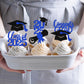 YCTHUNFISH 30 Pack Graduation Cupcake Toppers Glitter Class of 2025 Black Blue Bamboo