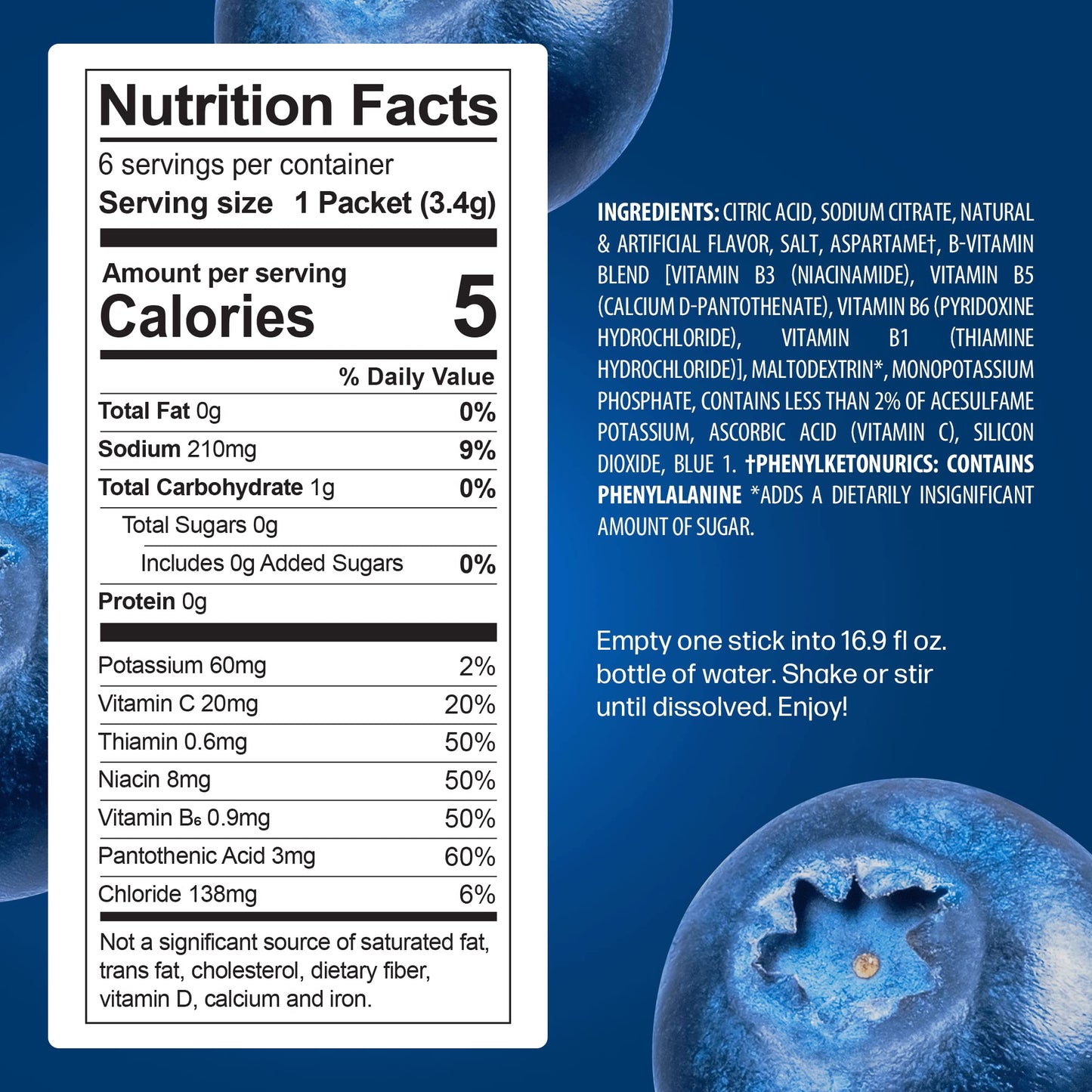 PeakH20 Electrolytes Powder Hydration Packets | Berry Blue | 72 Servings | Sugar Free Water Flavor Packets for Workout Recovery