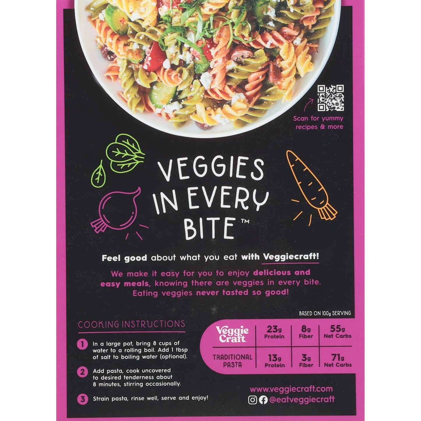 Veggiecraft Farms Rainbow Rotini Pasta - Lentil Protein Pasta with Pea & Spinach  Gluten Free Noodles  High Fiber  Vegan  23 g Protein Per Serving - 8 oz (Pack of 1)