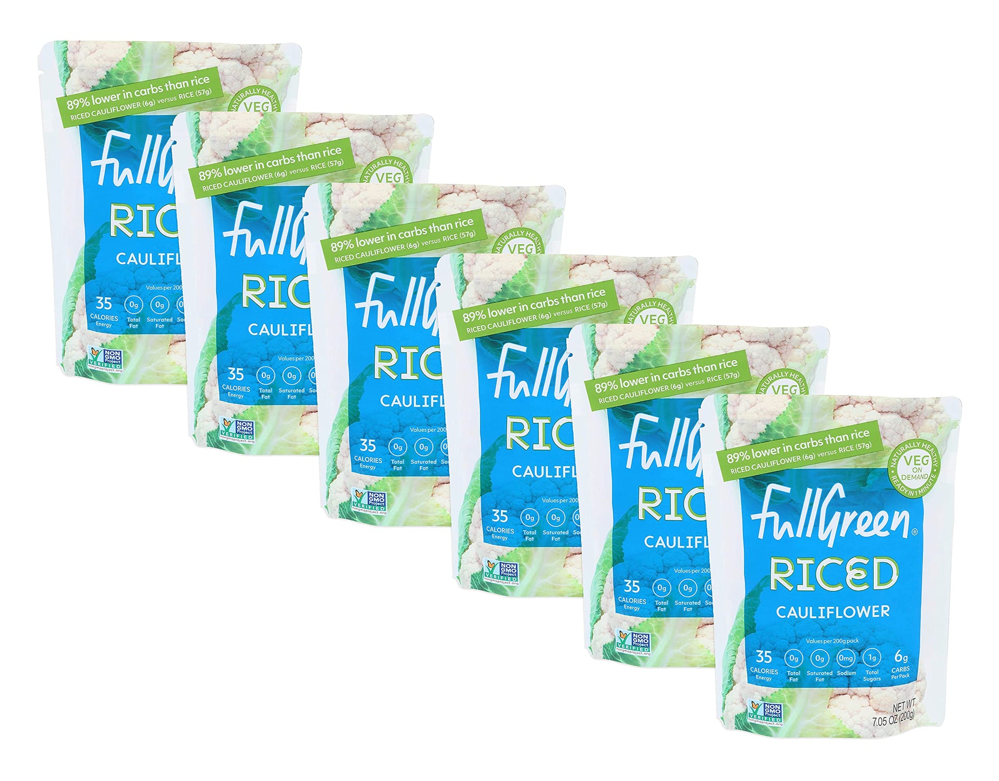 Fullgreen Cauliflower Rice - Low-Carb & Low-Cal Cauliflower Rice - 89% Less Carbs Than Rice - Vegan, Gluten/Grain Free & Non GMO